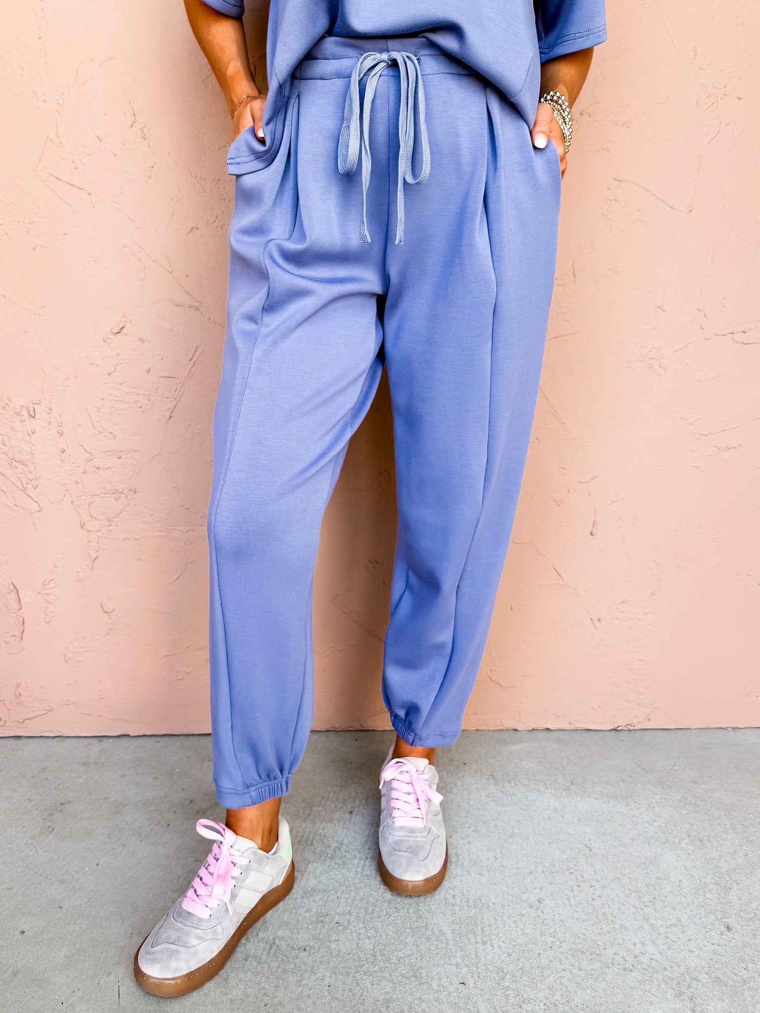 Calming Energy Pleated Joggers-Denim Blue