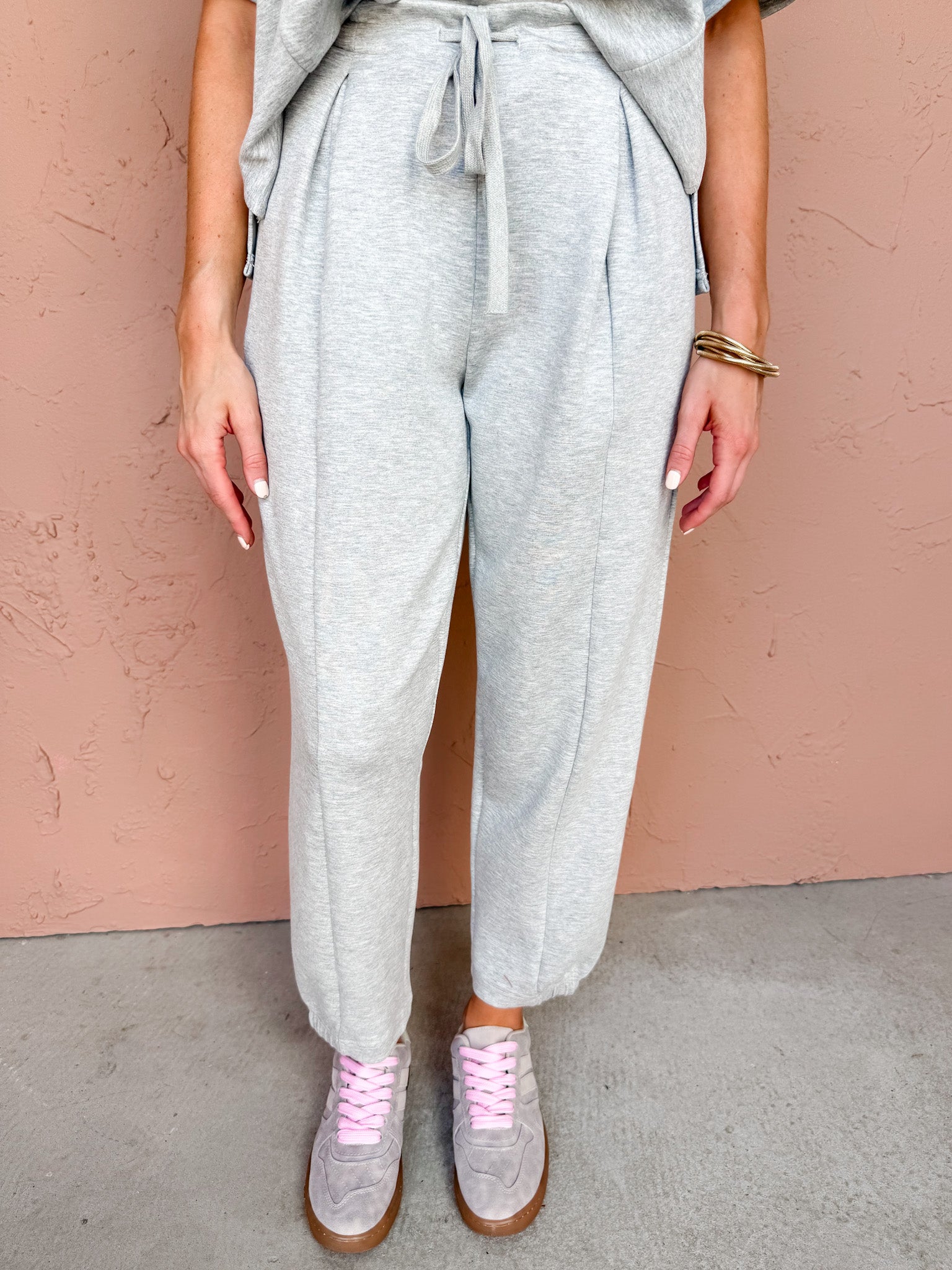 Calming Energy Pleated Joggers-Heather Grey