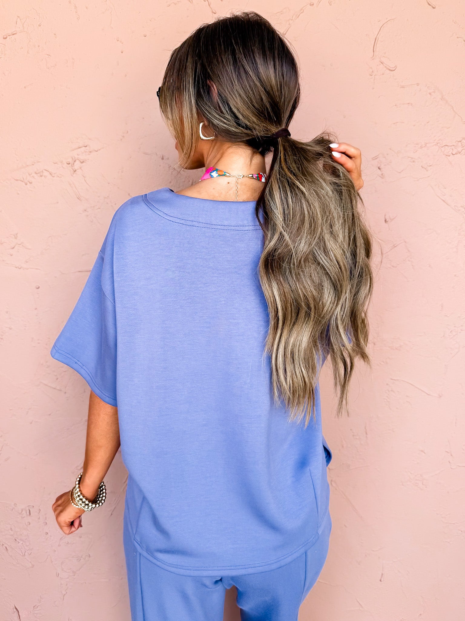 Calming Presence V Neck Top-Denim Blue