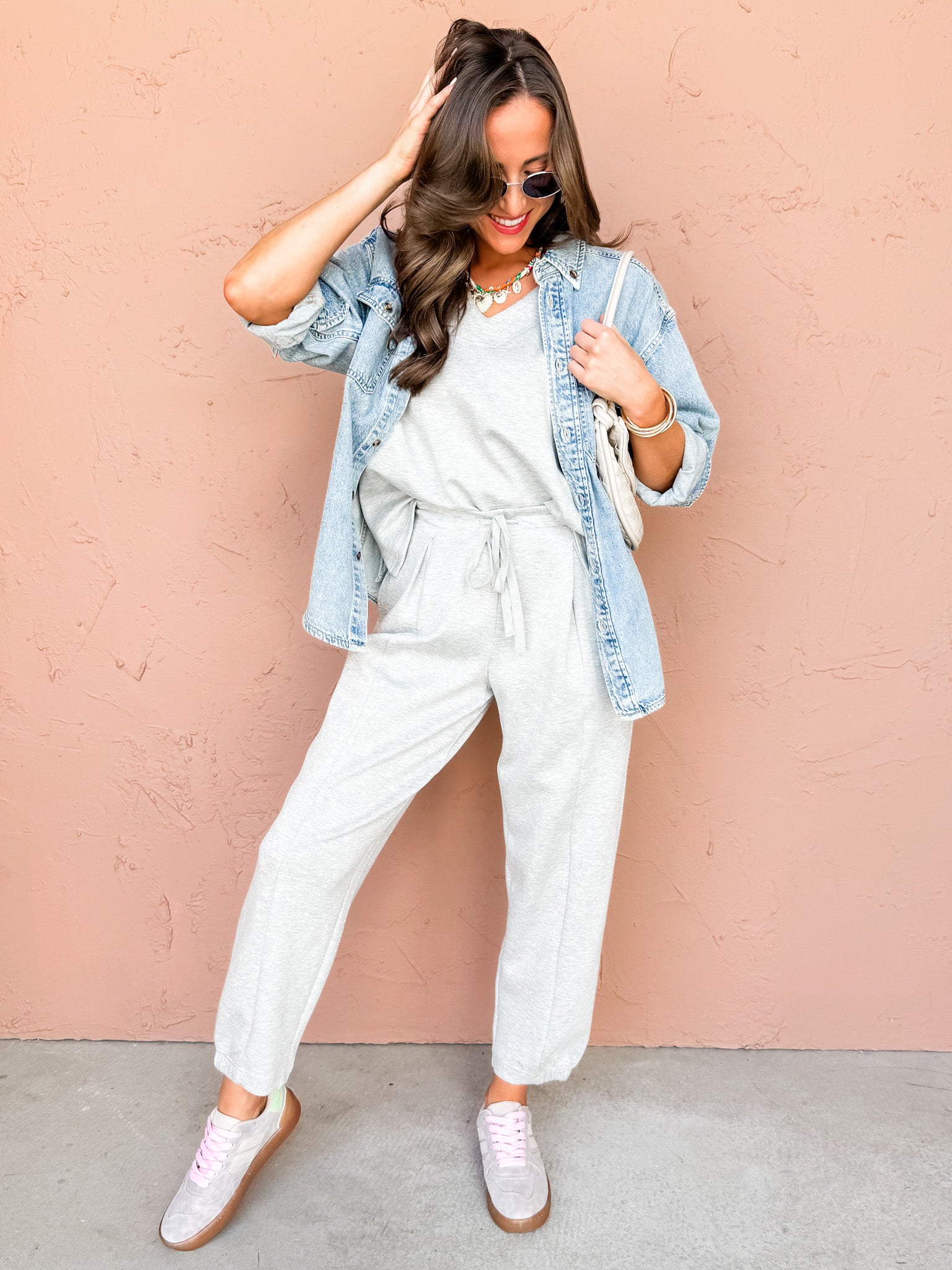 Calming Presence V Neck Top-Heather Grey