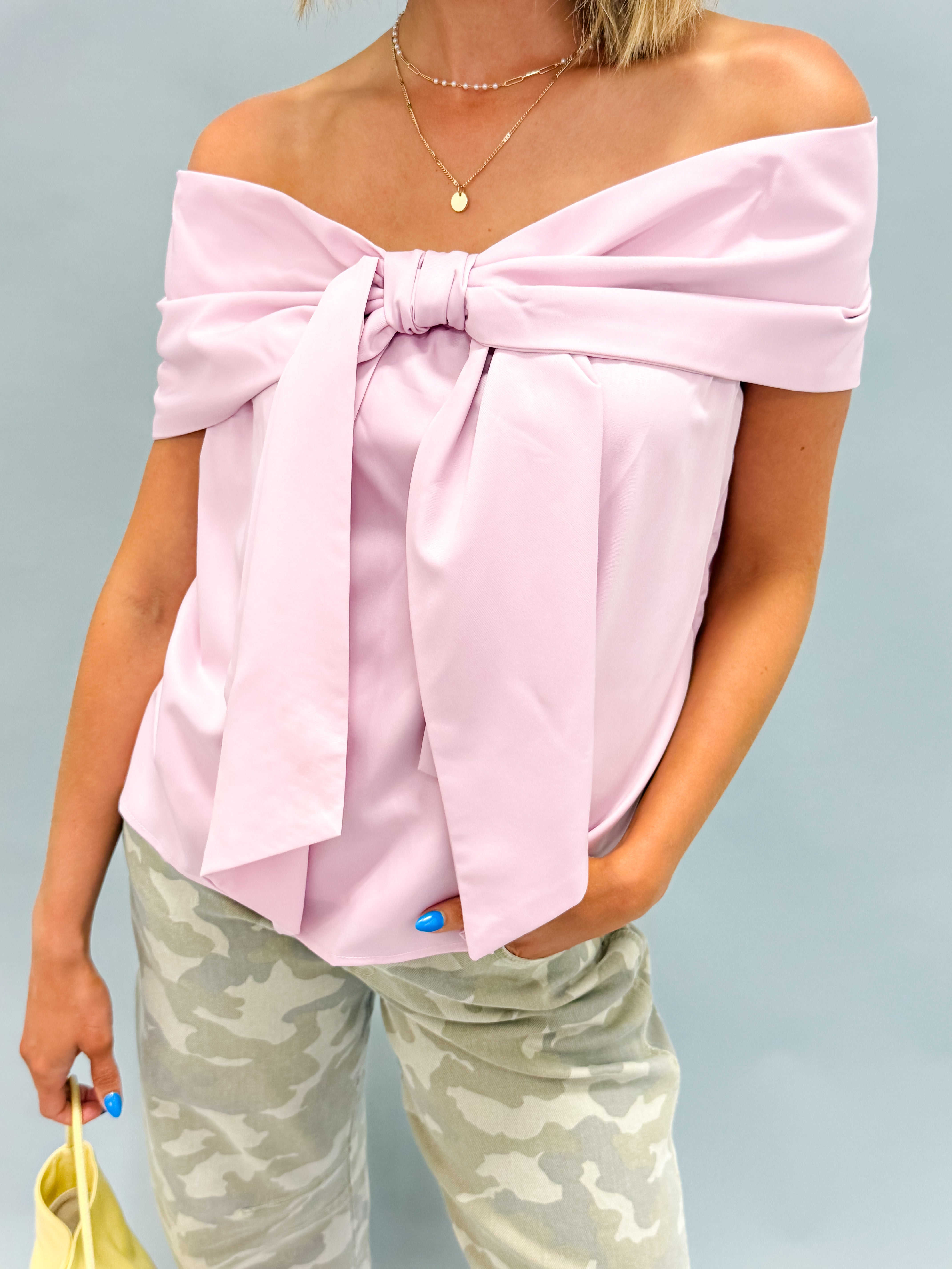 Camilla Bow Accent Off The Should Top-Lilac