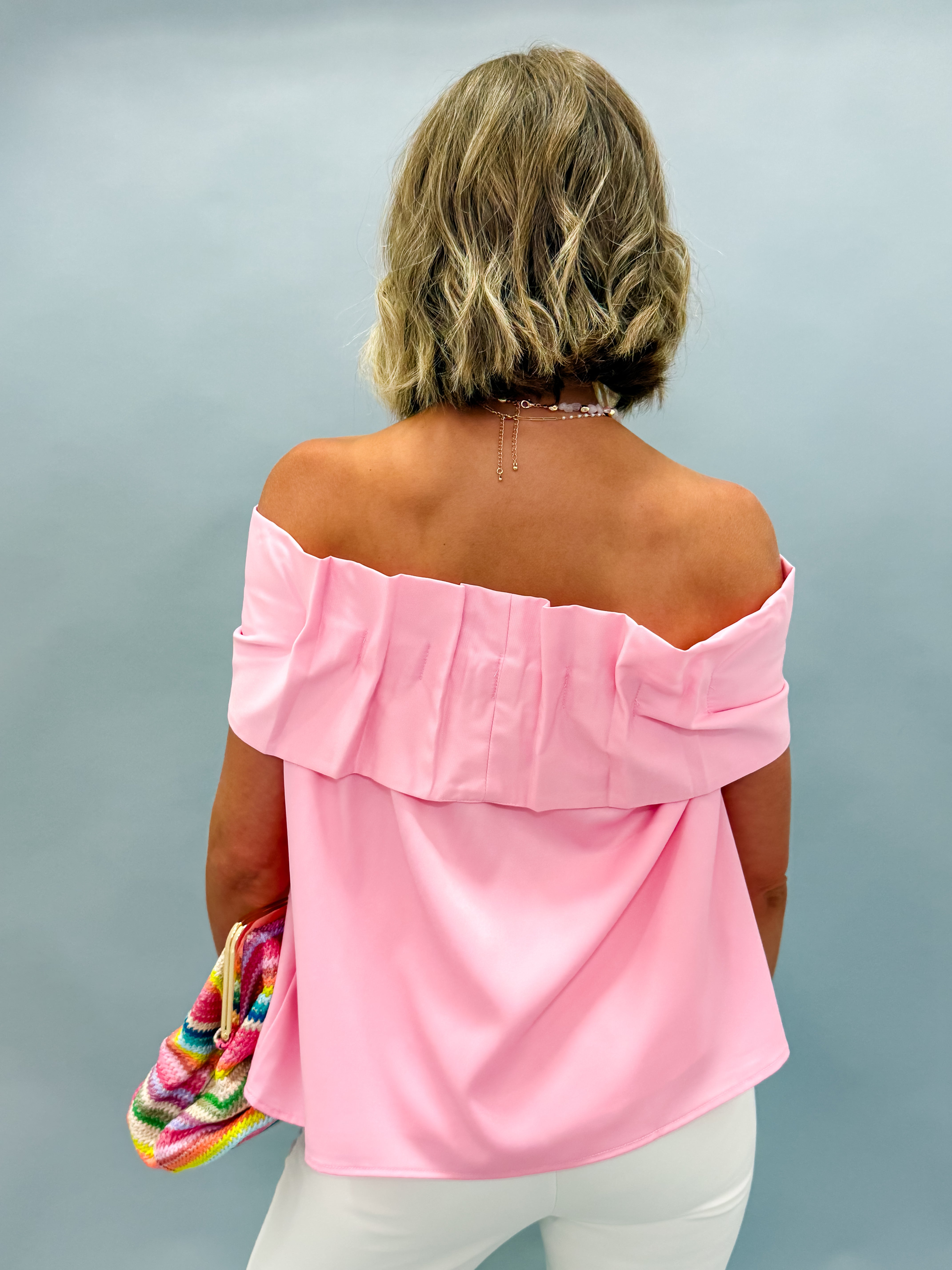 Camilla Bow Accent Off The Should Top-Pink