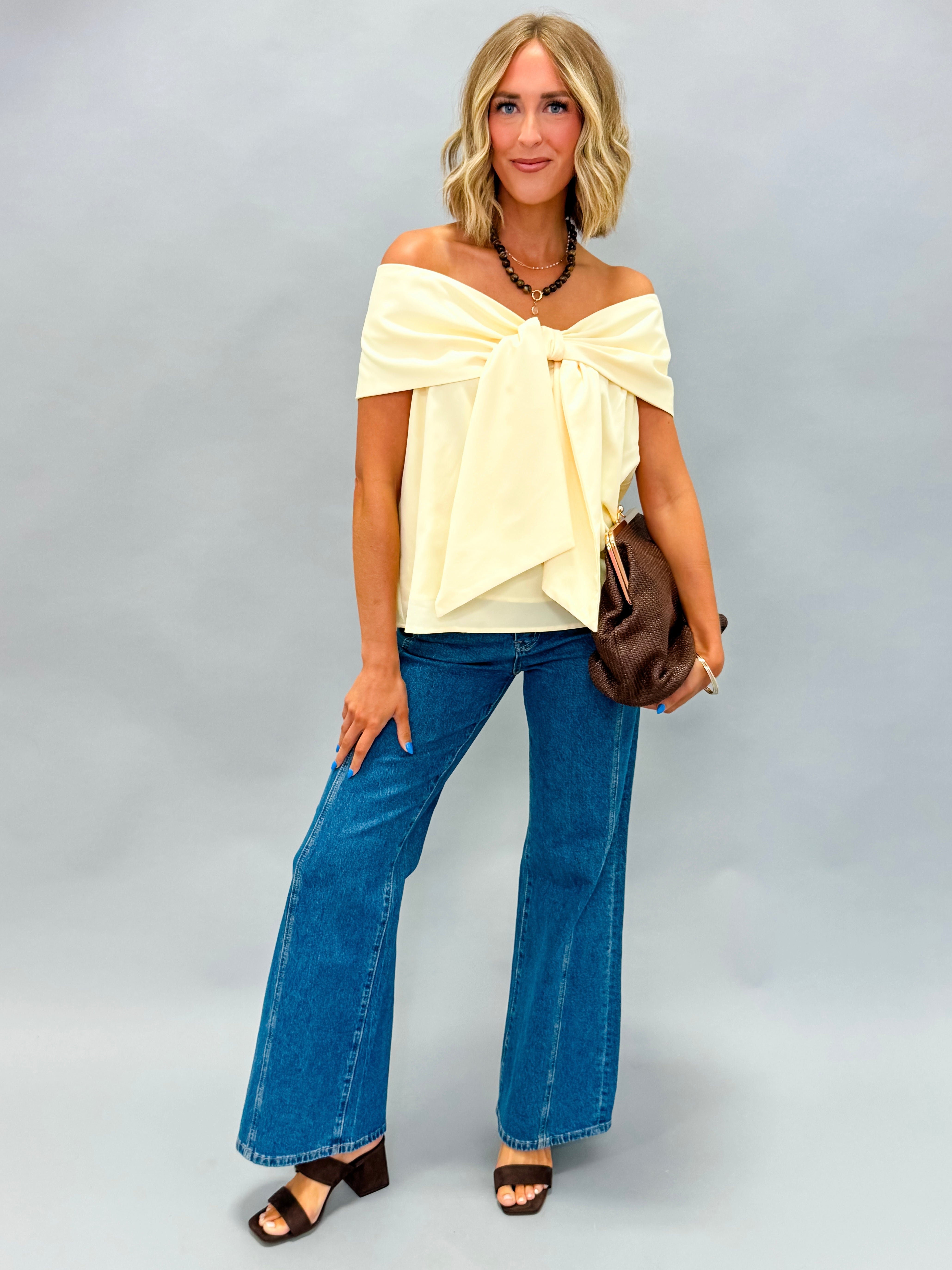 Camilla Bow Accent Off The Should Top-Yellow
