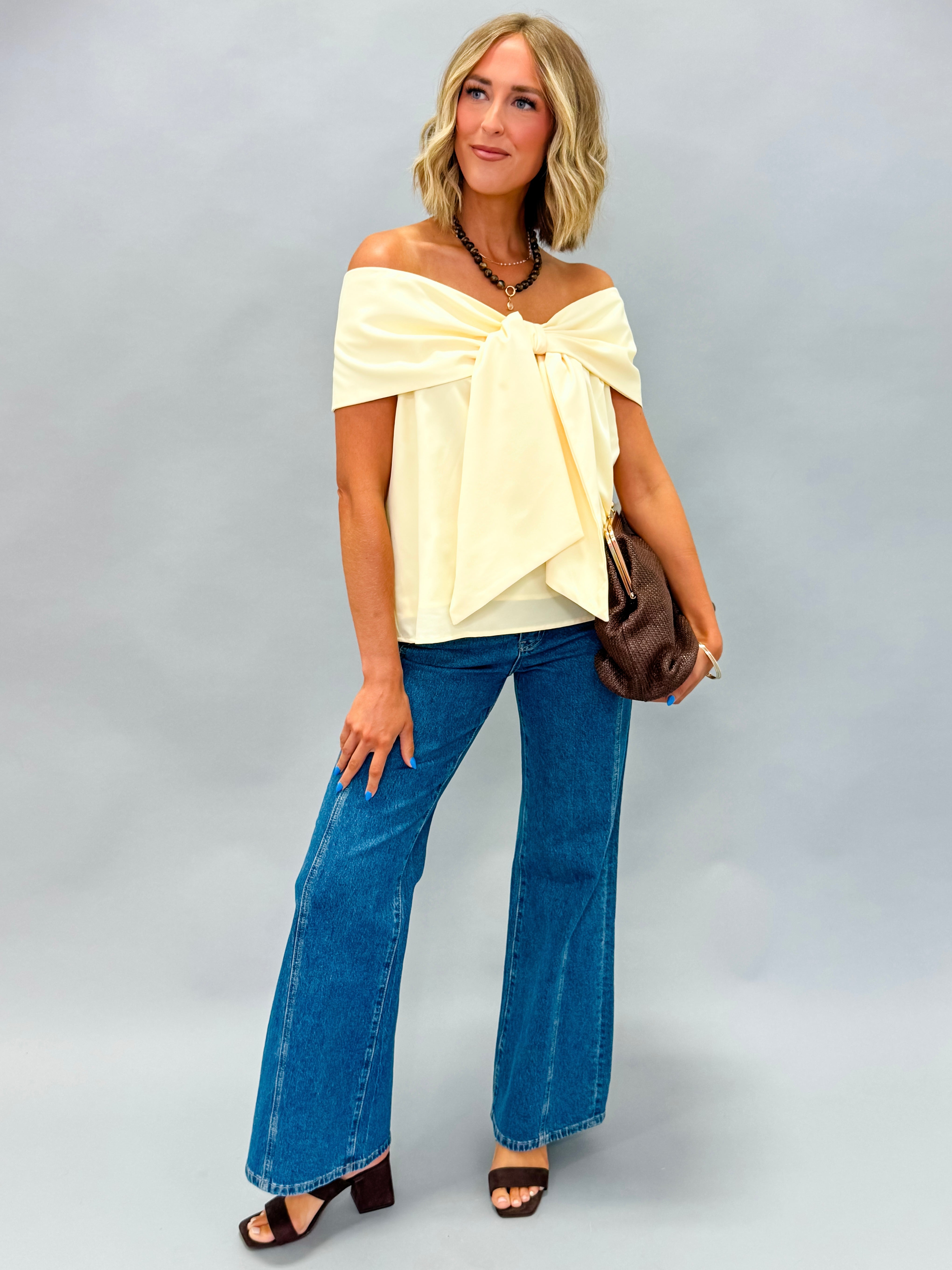 Camilla Bow Accent Off The Should Top-Yellow