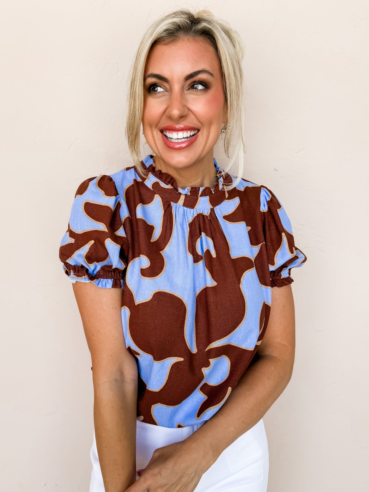 Canyon And Sky Floral Puff Sleeve Top