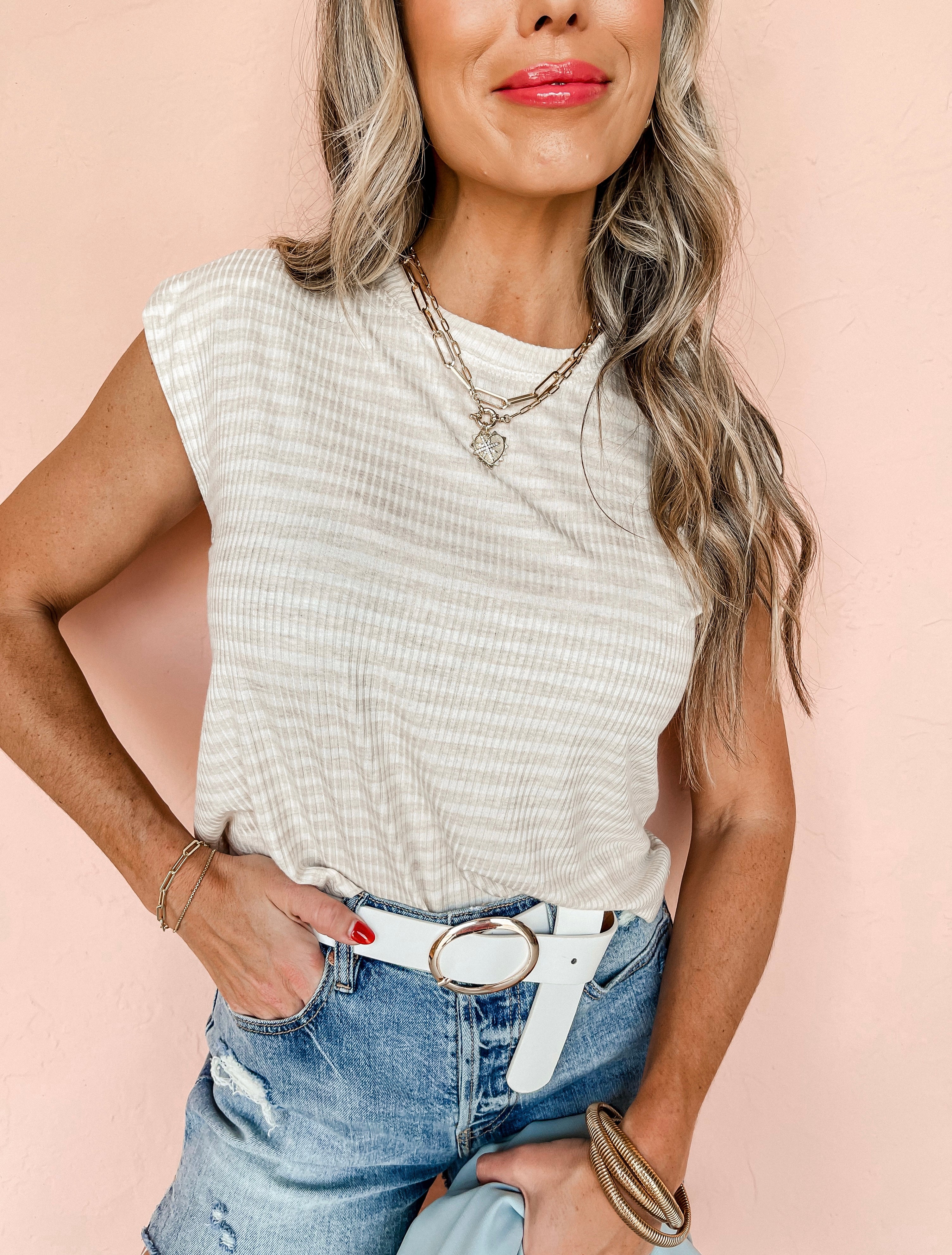 Caption This Striped Top-Taupe