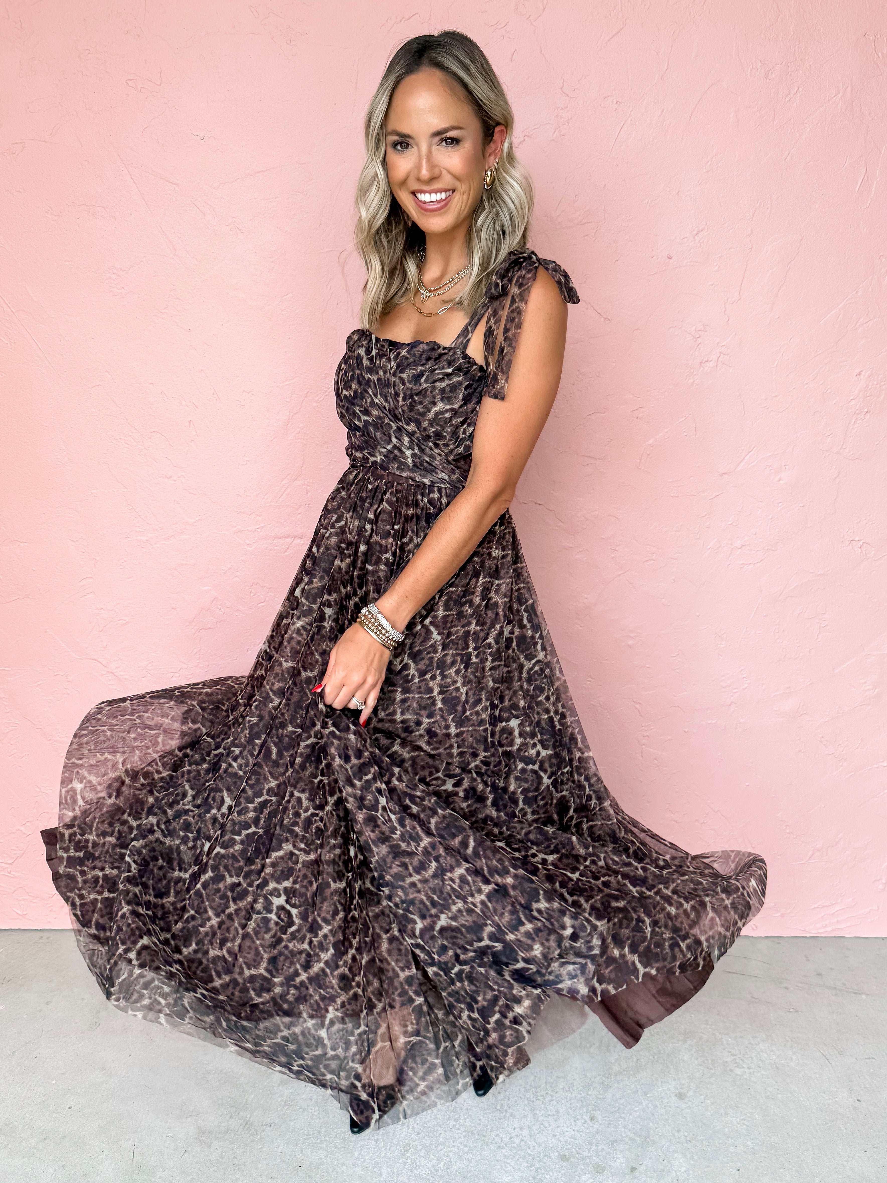 Captured By The Night Shoulder Tie Maxi Dress