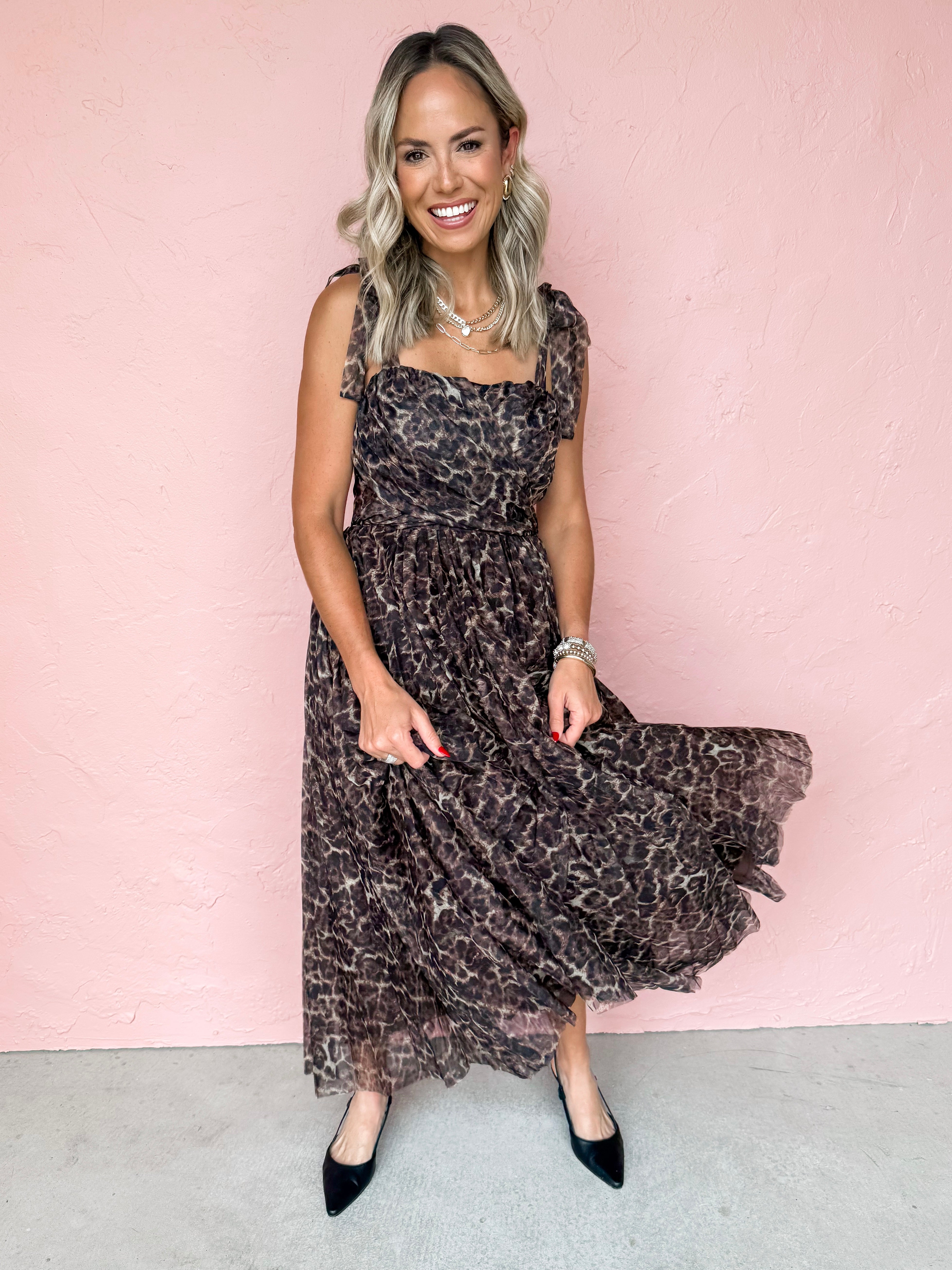 Captured By The Night Shoulder Tie Maxi Dress