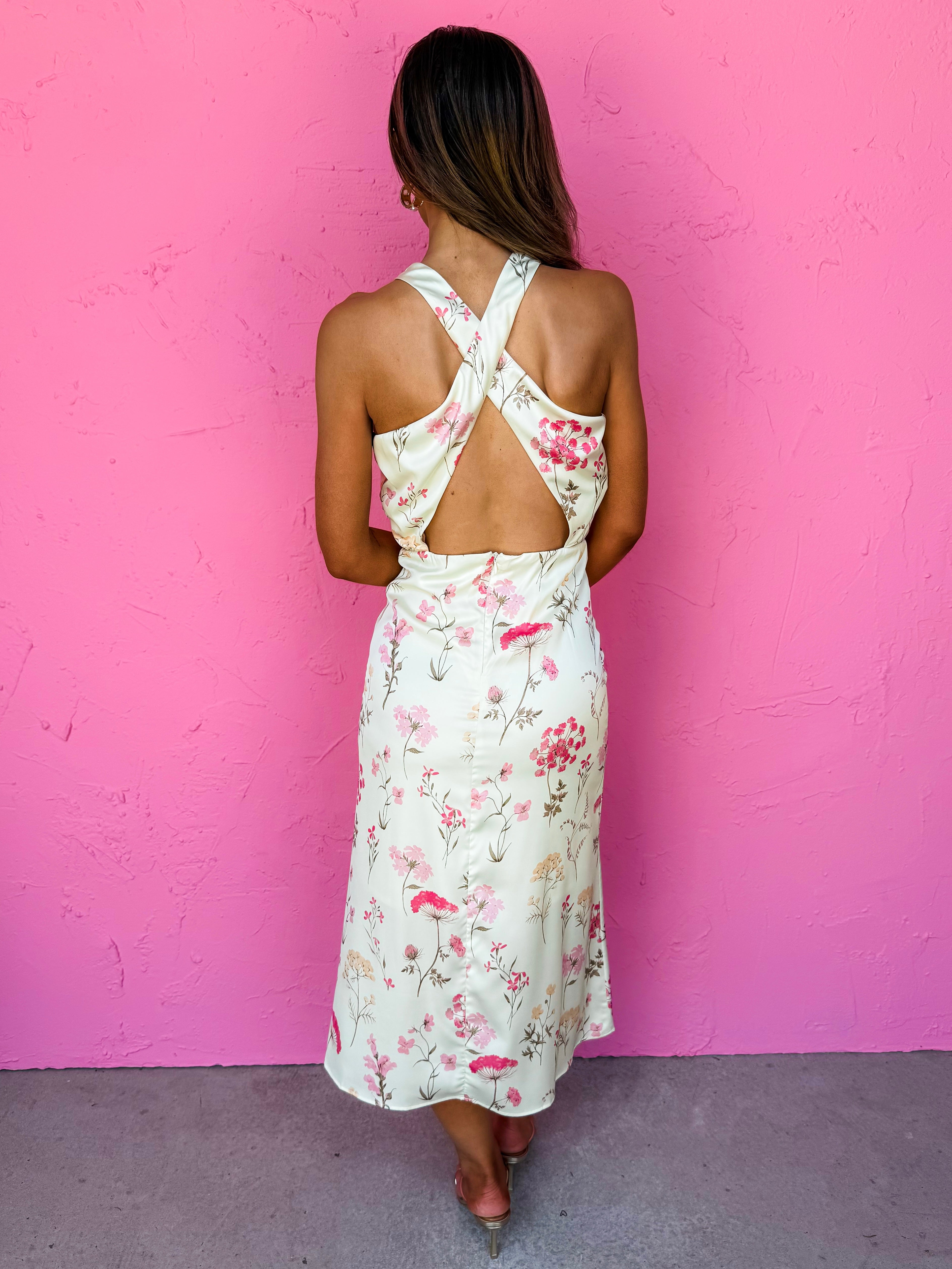 Caroline Floral Satin Midi Dress