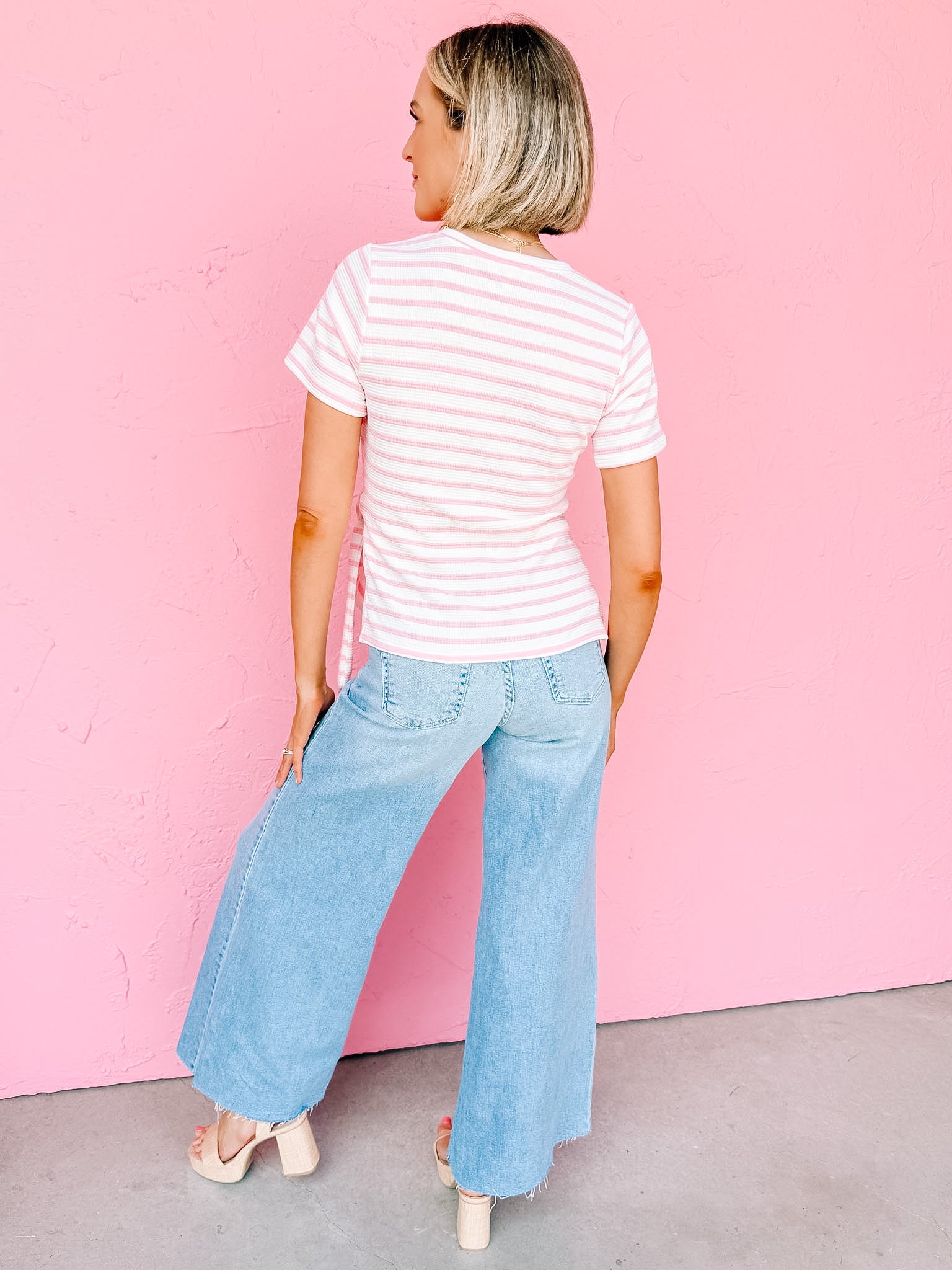 Cary Striped Knot Top-Pink