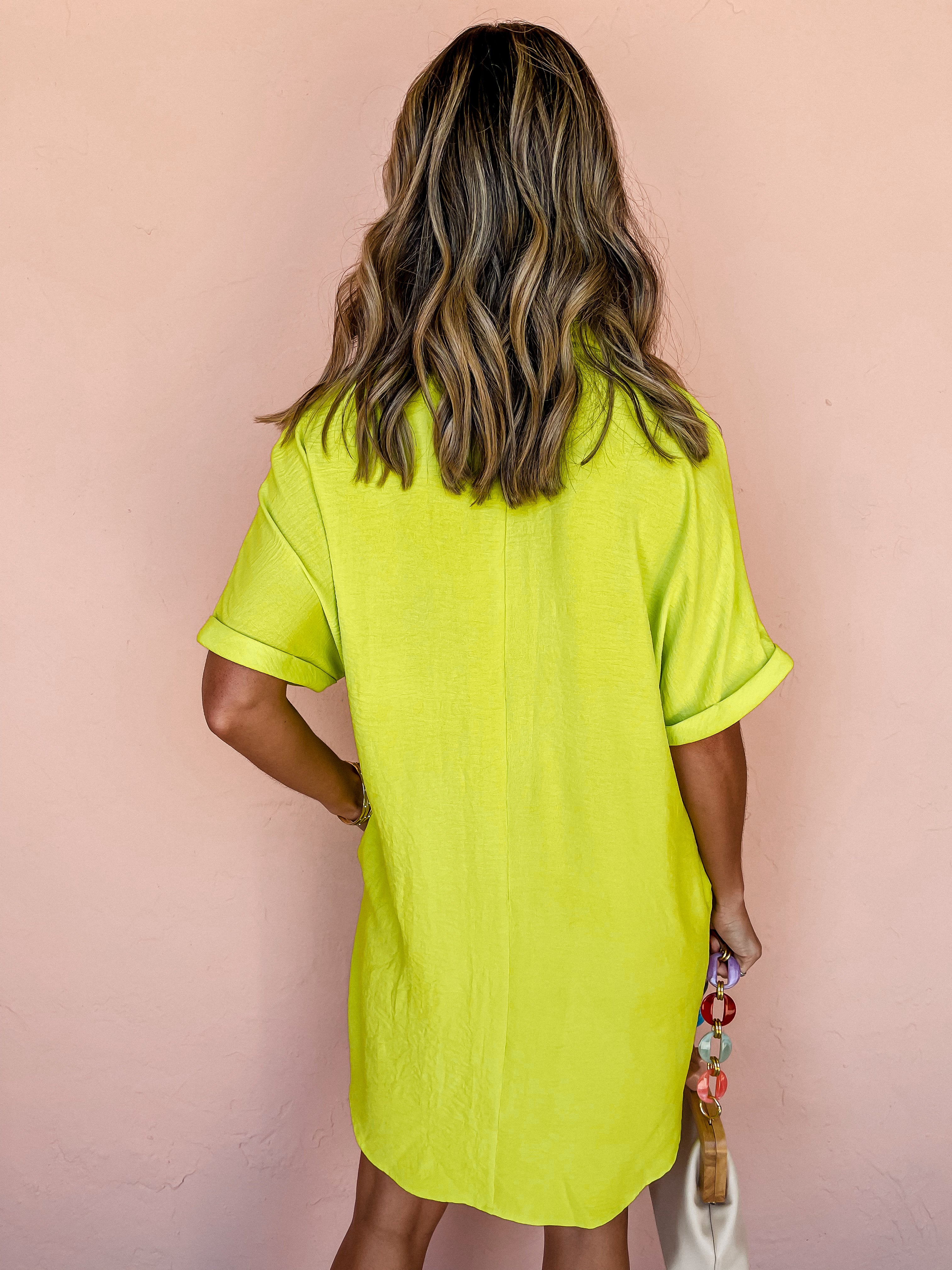 Casual Chats Shirt Dress-Lime