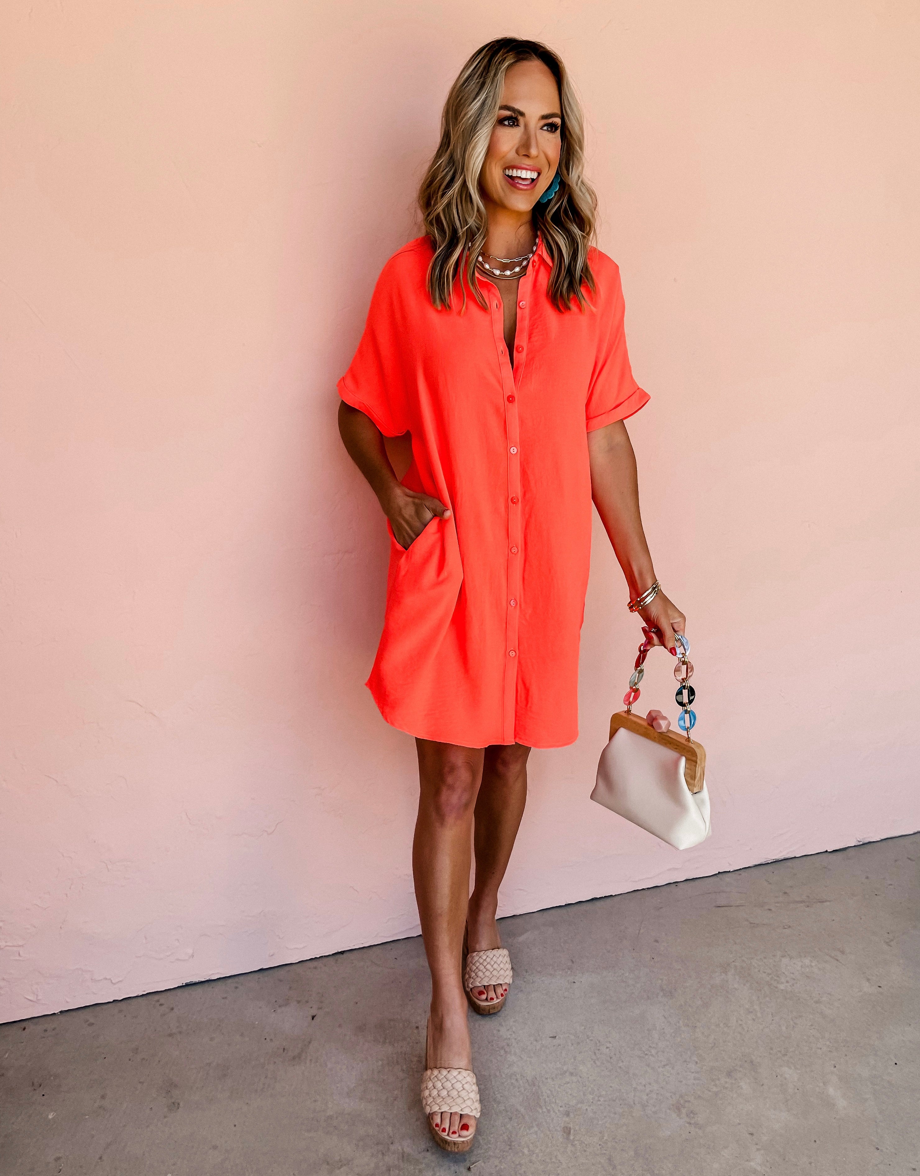 Casual Chats Shirt Dress-Neon Orange
