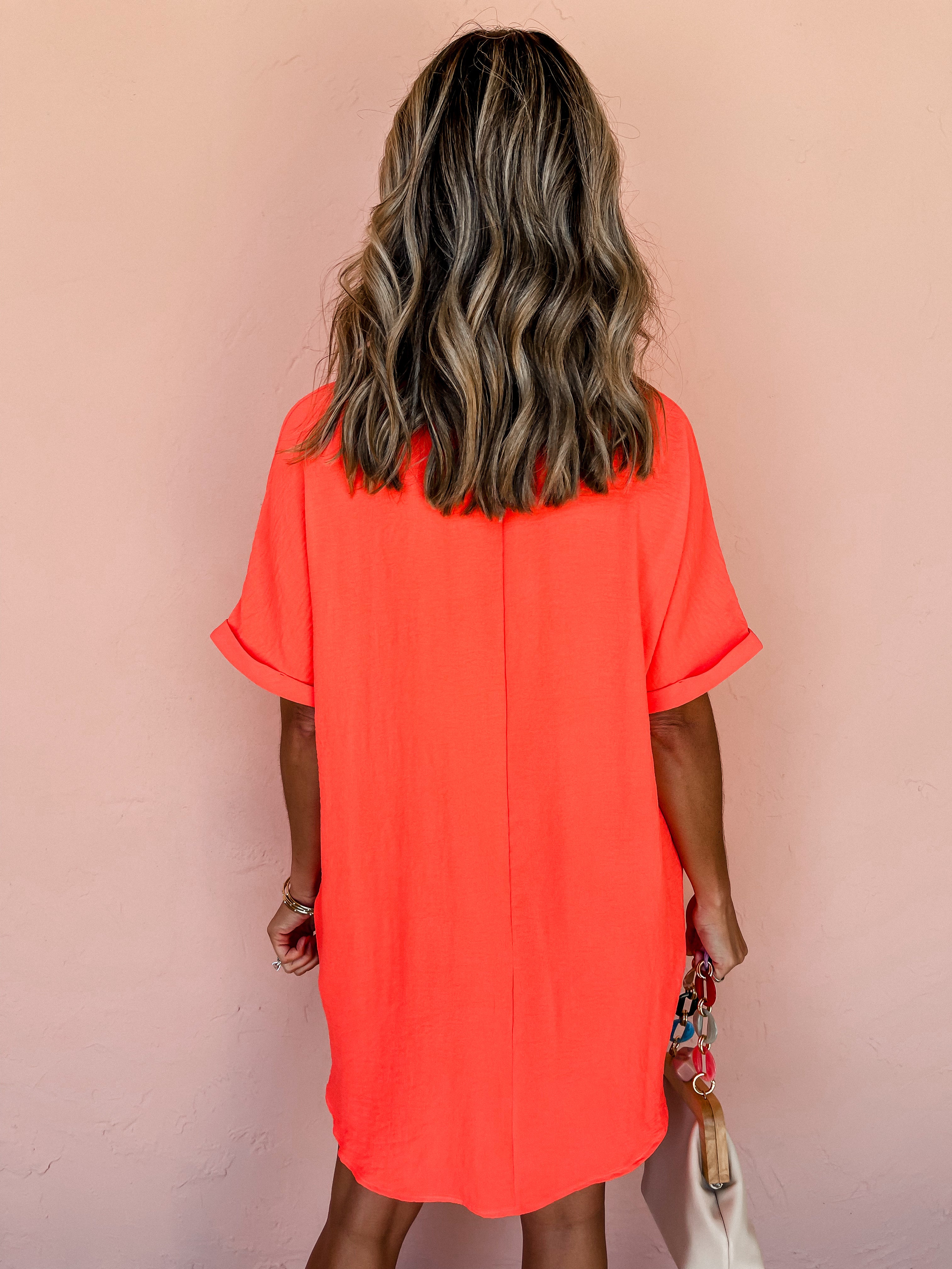 Casual Chats Shirt Dress-Neon Orange