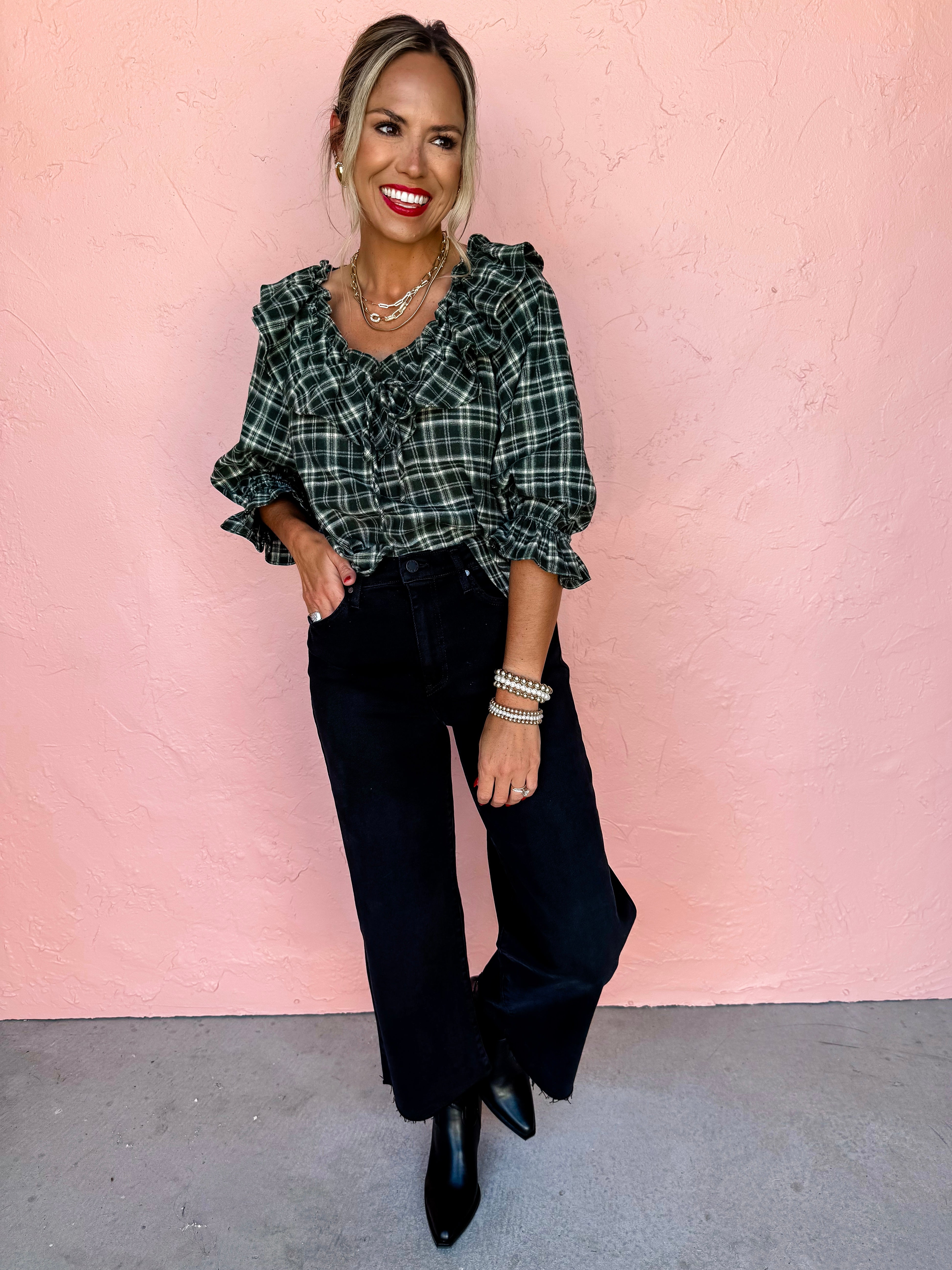 Catching Feelings Plaid Ruffle Top