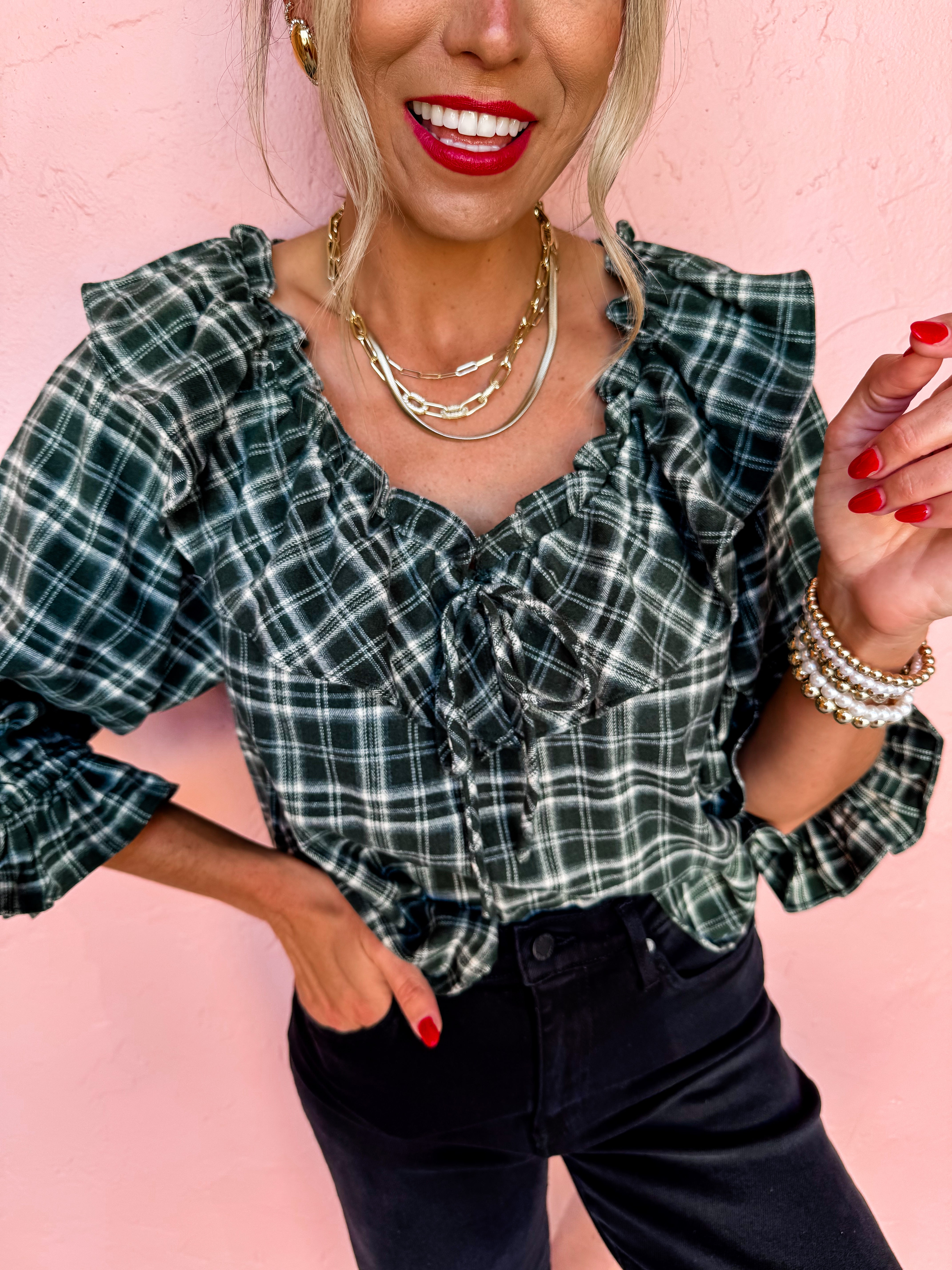 Catching Feelings Plaid Ruffle Top