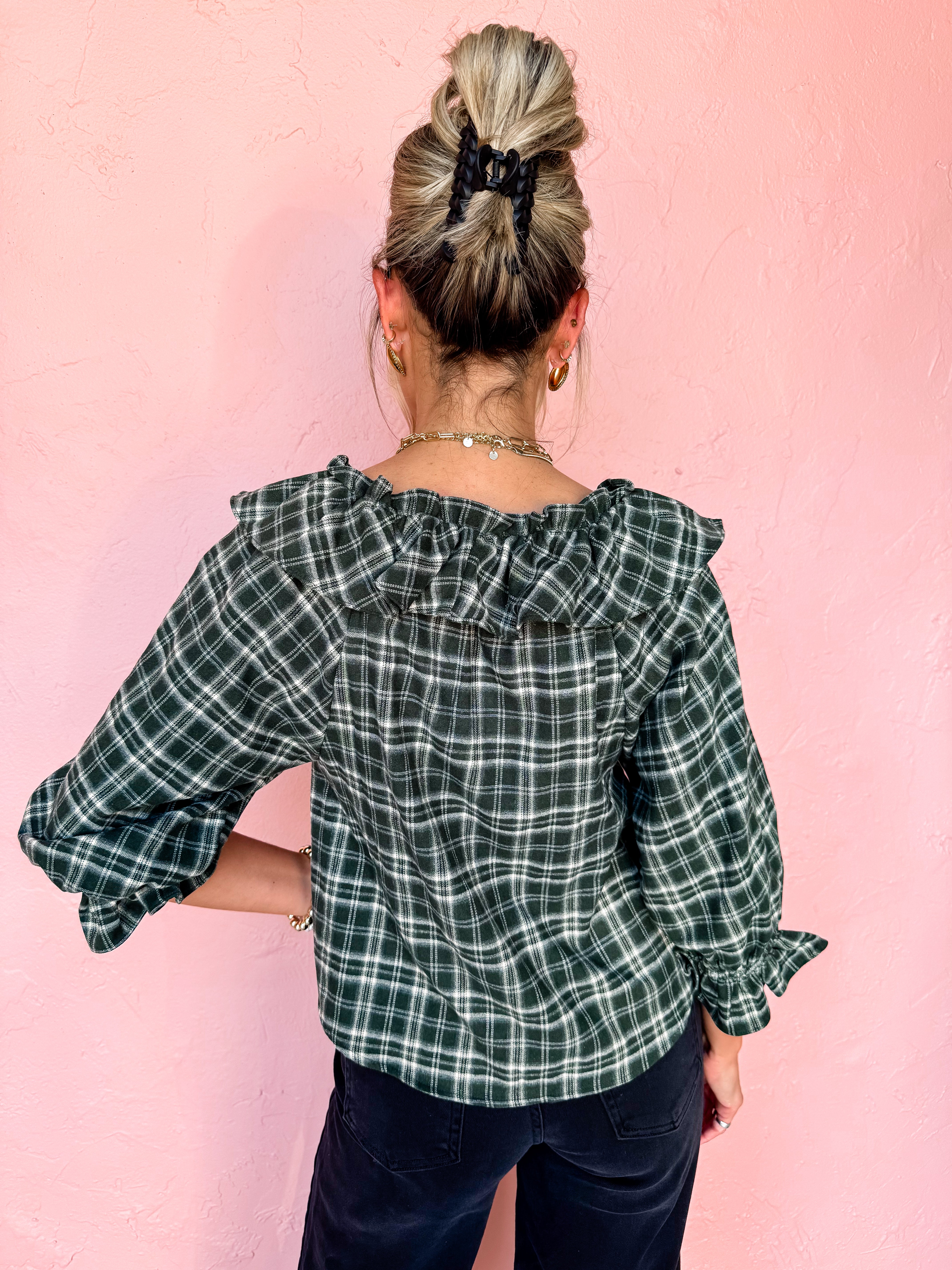 Catching Feelings Plaid Ruffle Top