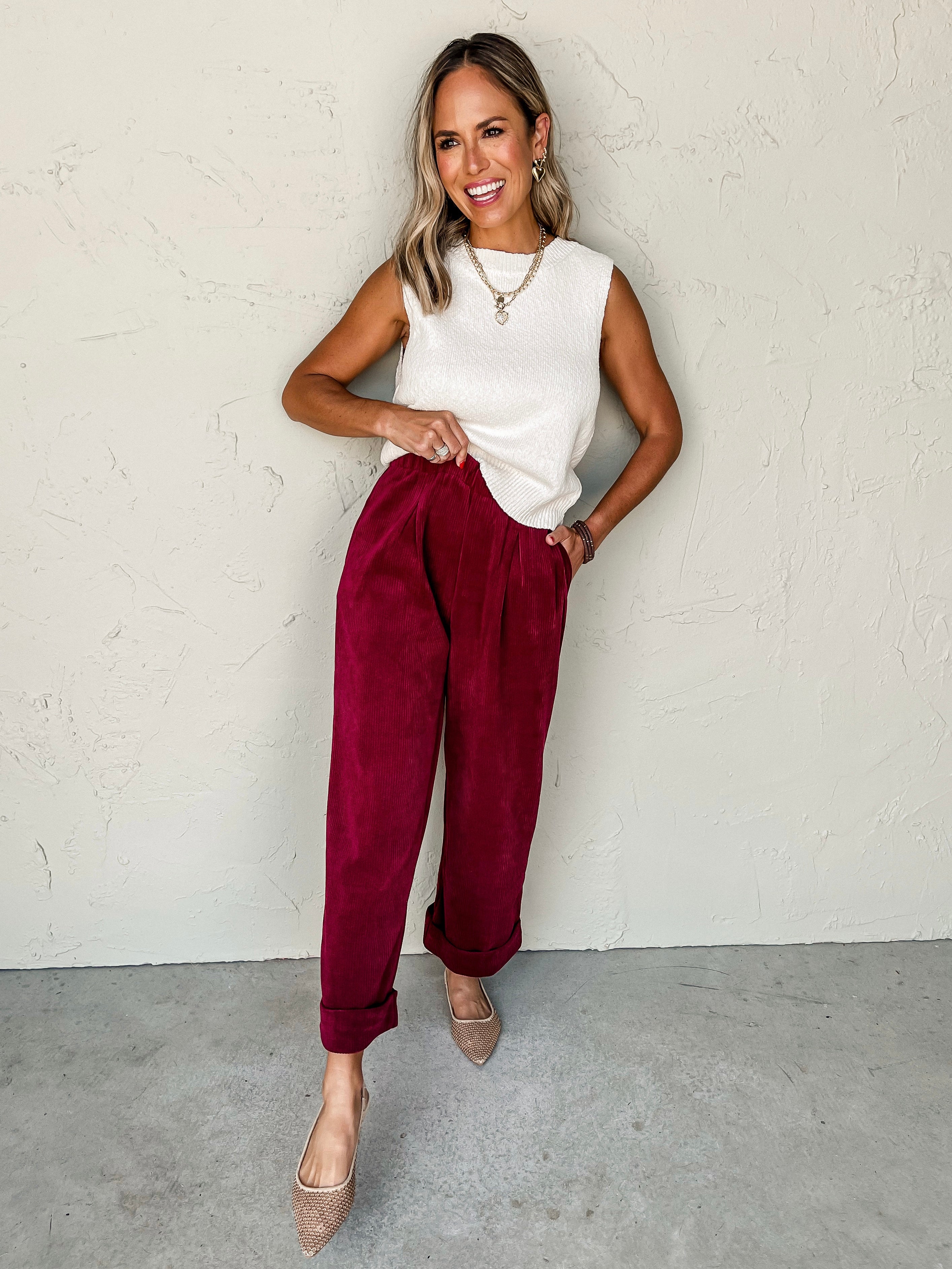 Onto The Next Corduroy Pants-Burgundy