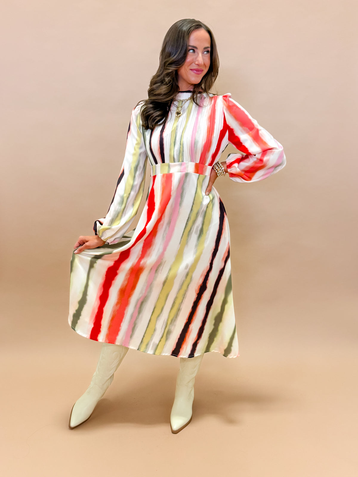 Chandler Striped Pleated Midi Dress