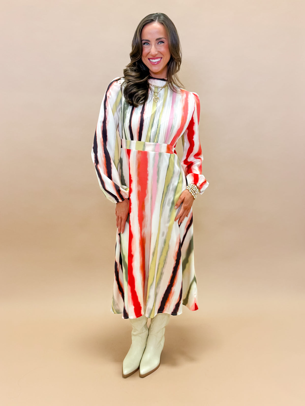 Chandler Striped Pleated Midi Dress