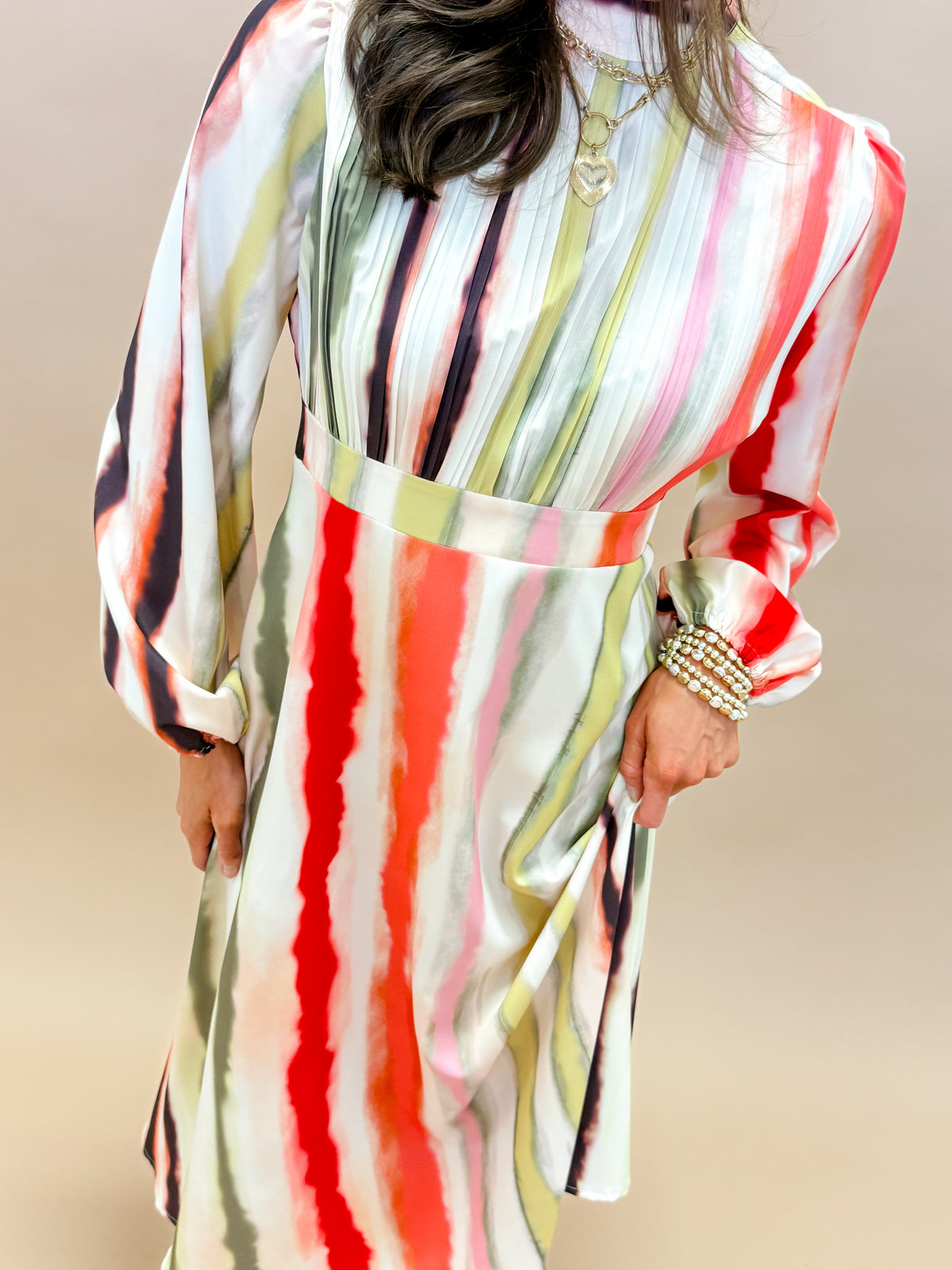 Chandler Striped Pleated Midi Dress