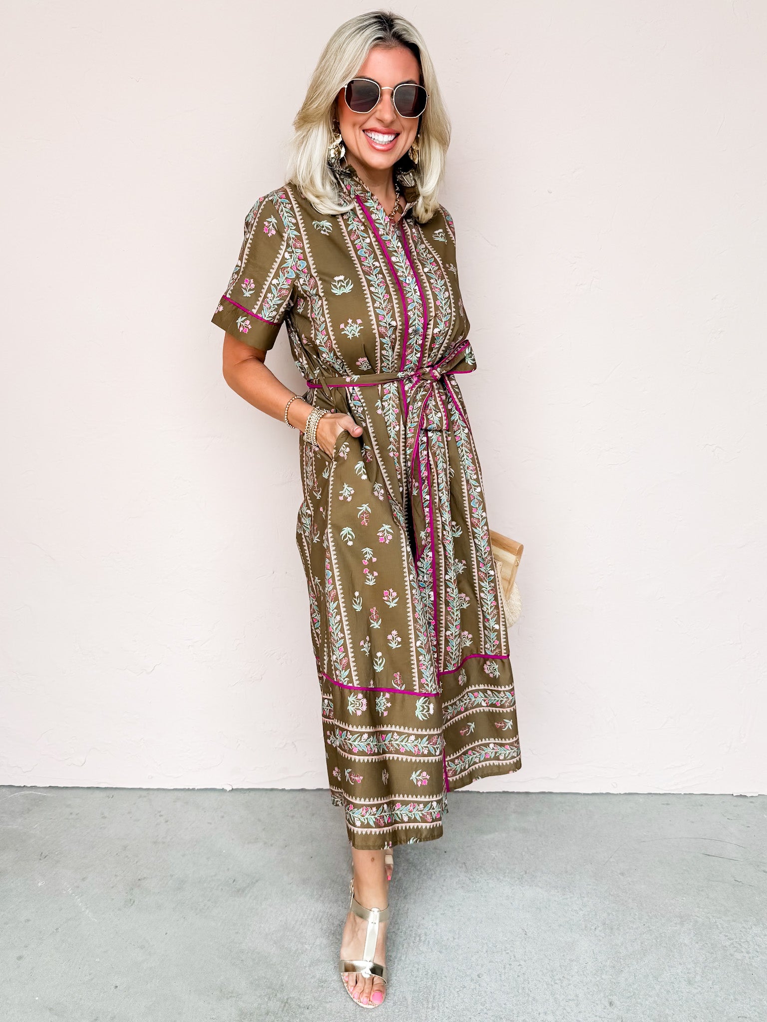 Charming Village Floral Midi Dress-Brown