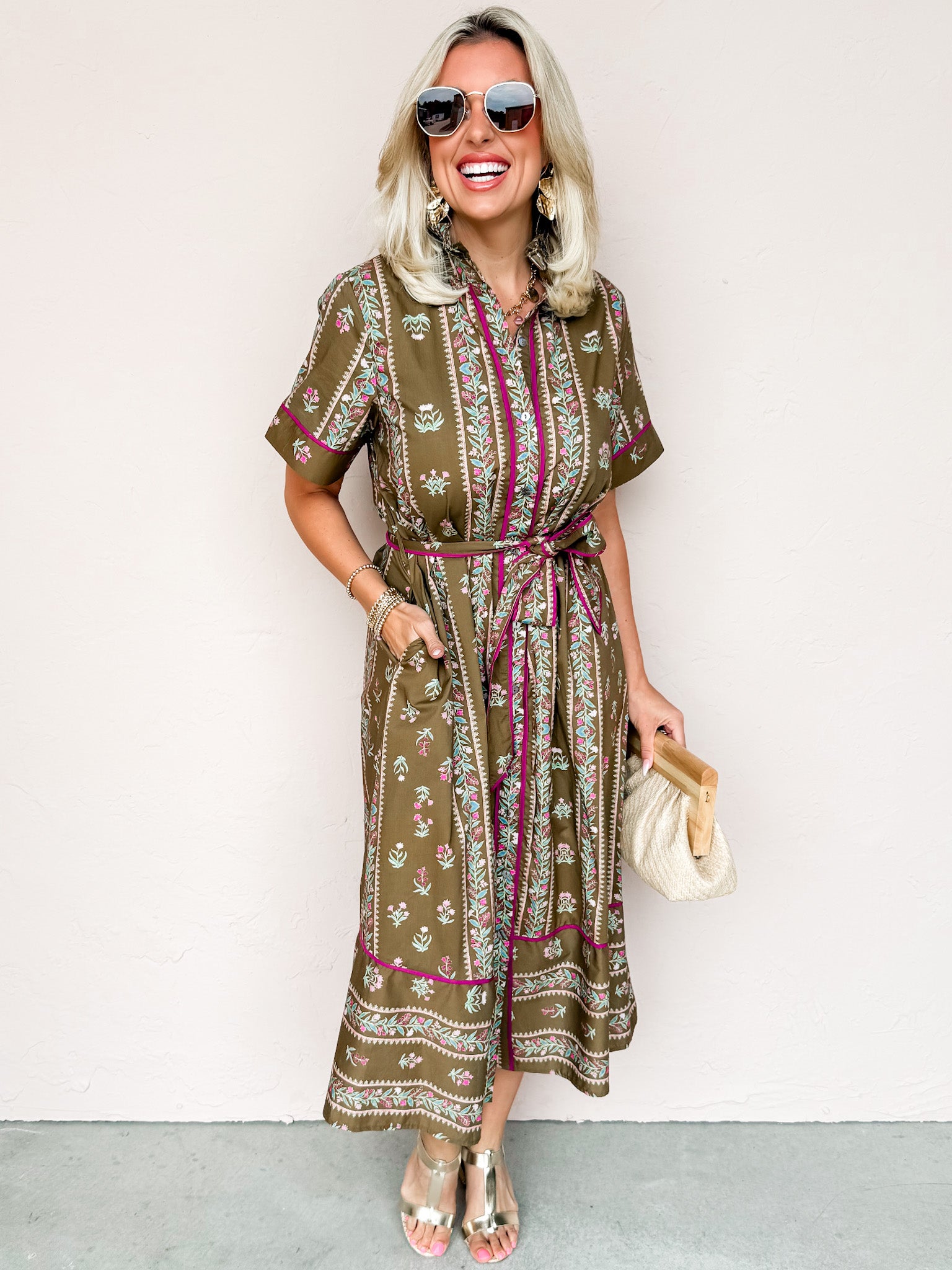Charming Village Floral Midi Dress-Brown