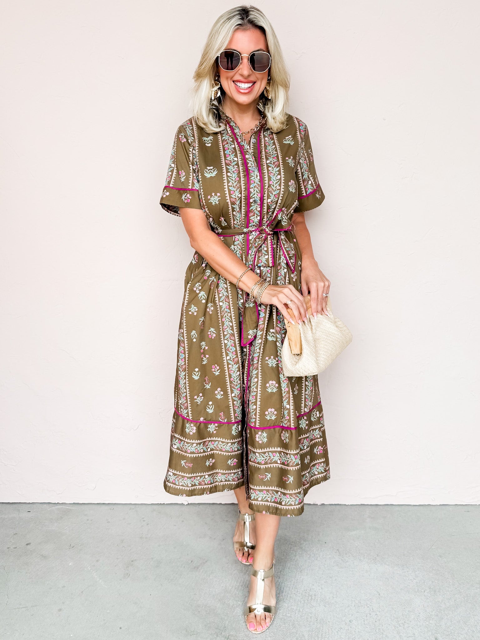 Charming Village Floral Midi Dress-Brown