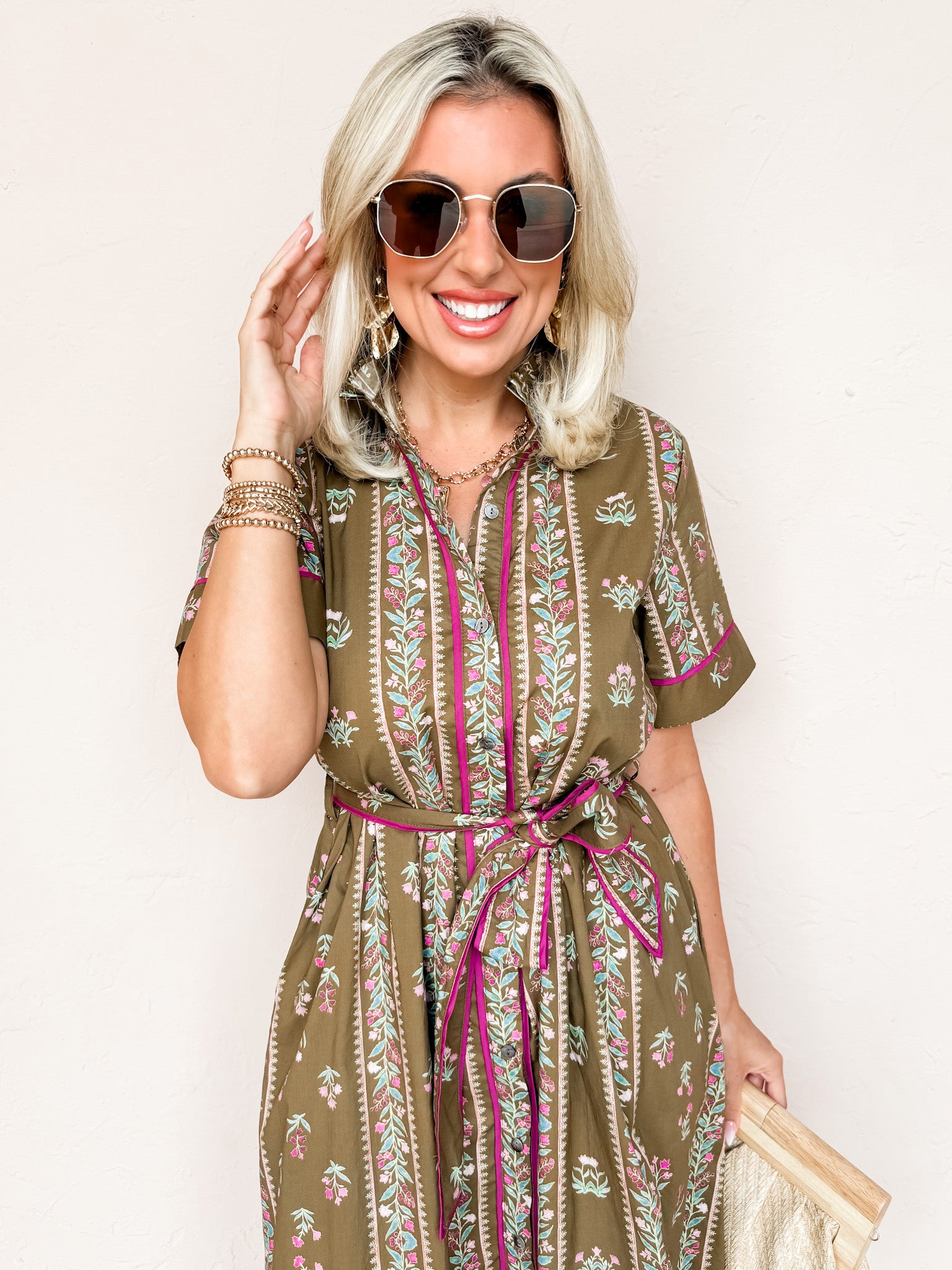 Charming Village Floral Midi Dress-Brown