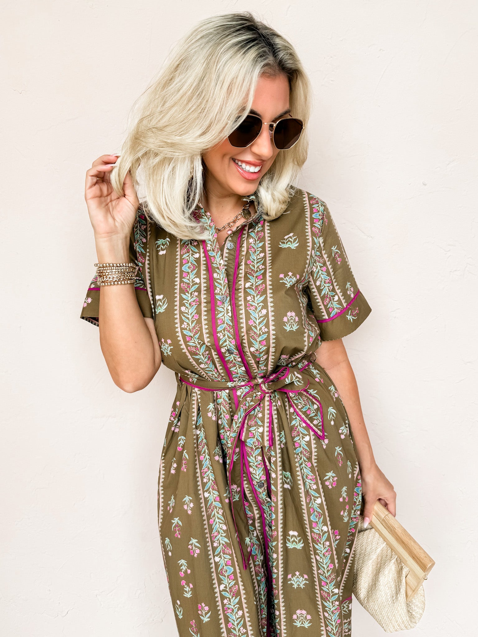 Charming Village Floral Midi Dress-Brown
