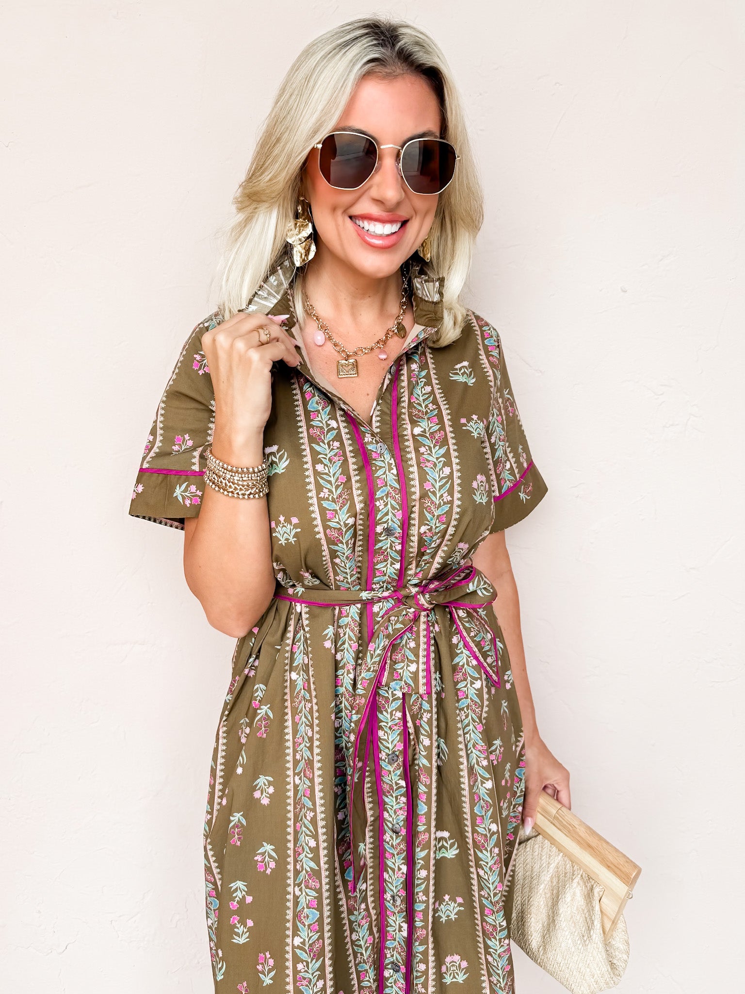 Charming Village Floral Midi Dress-Brown