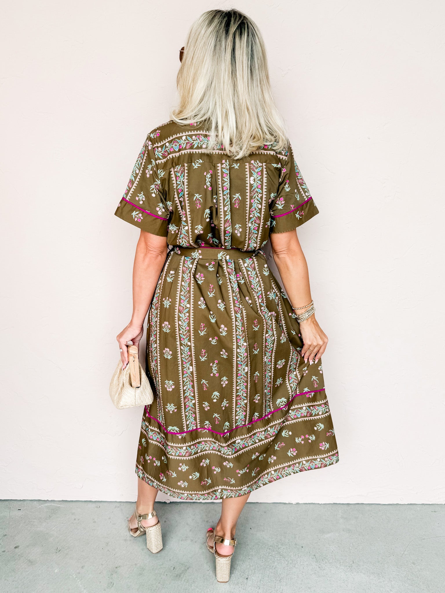 Charming Village Floral Midi Dress-Brown