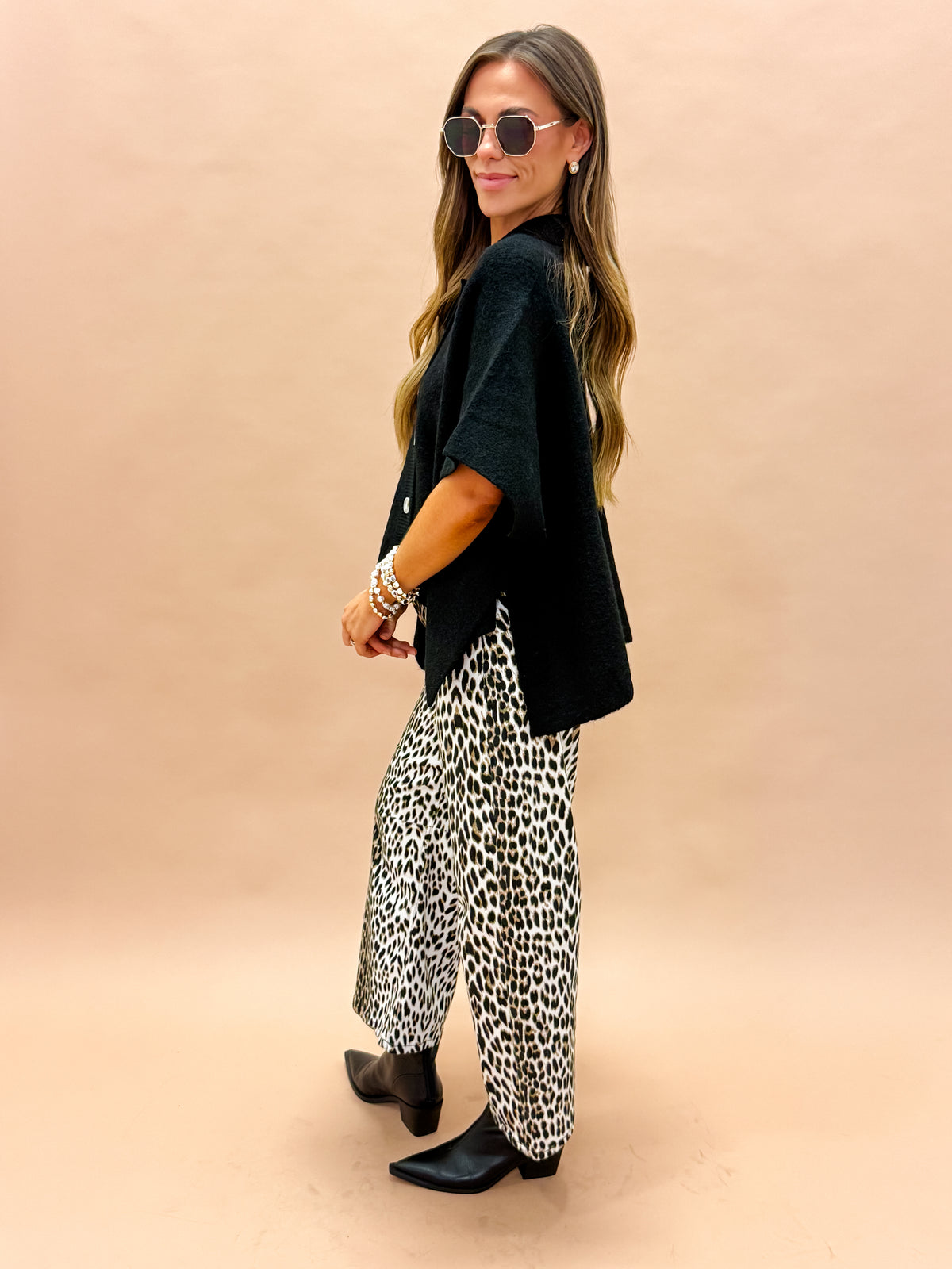 Cheyenne Button Up Cape Cardigan-Black
