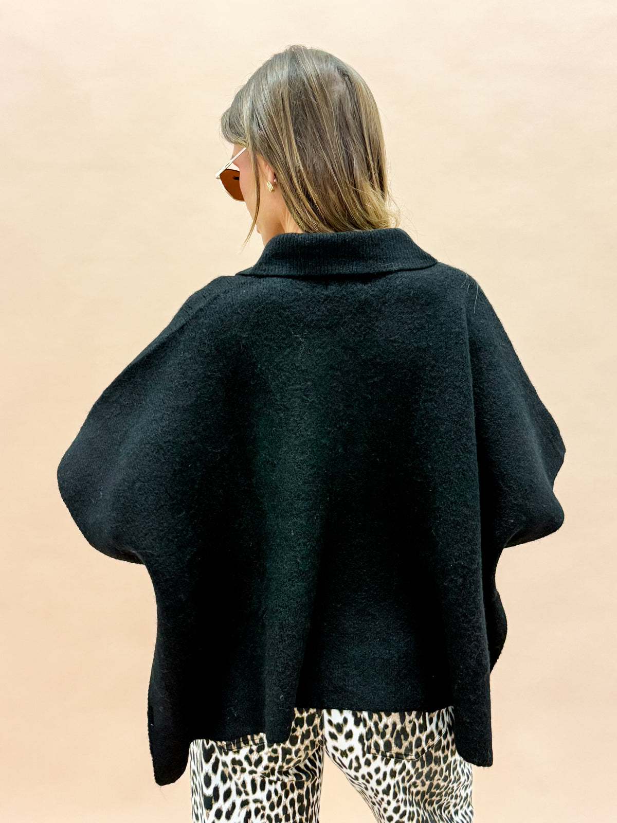 Cheyenne Button Up Cape Cardigan-Black