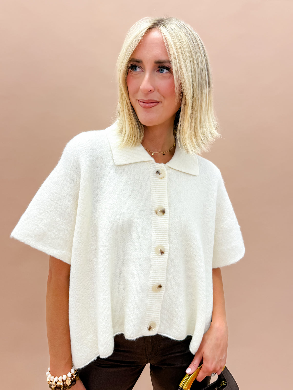 Cheyenne Button Up Cape Cardigan-Ivory