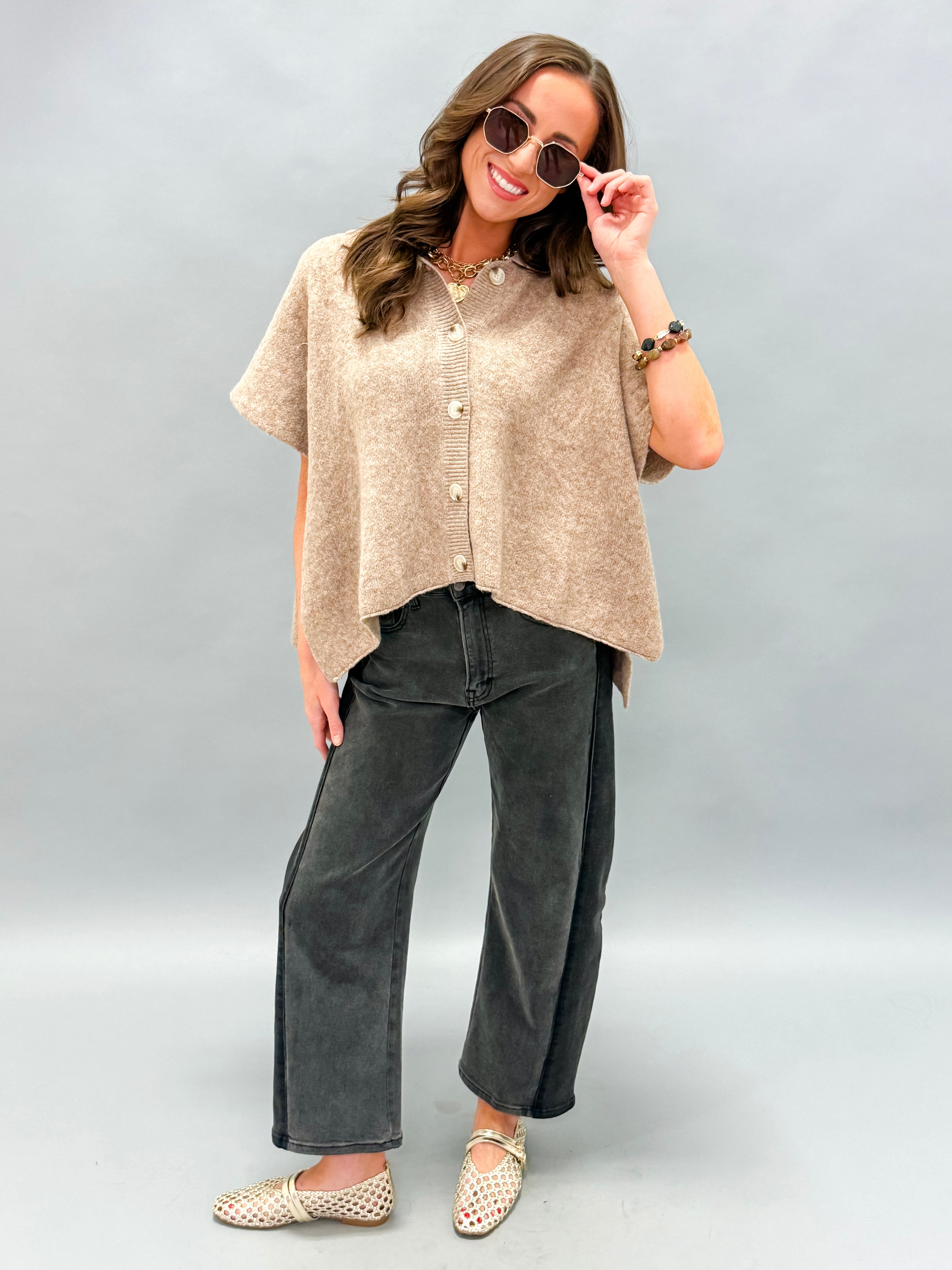 Cheyenne Button Up Cape Cardigan-Latte