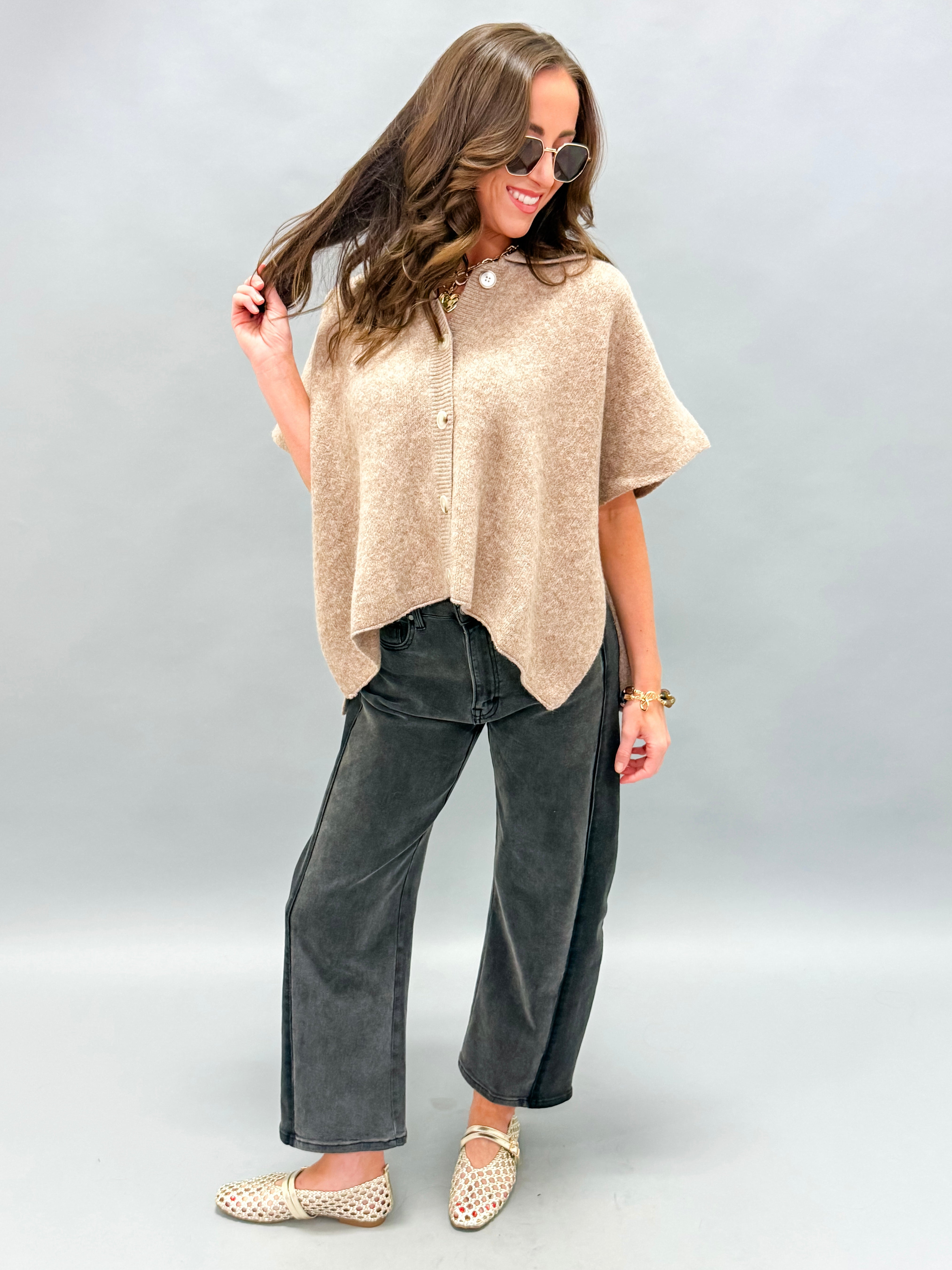 Cheyenne Button Up Cape Cardigan-Latte