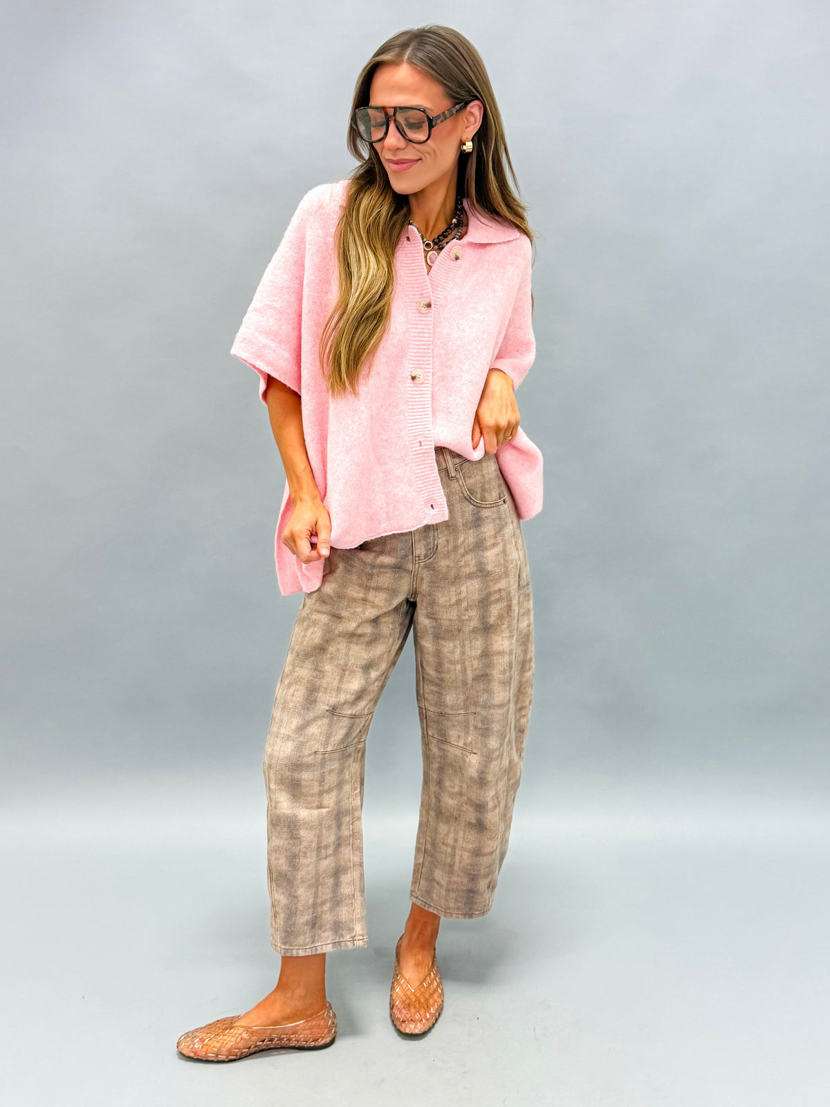 Cheyenne Button Up Cape Cardigan-Pink