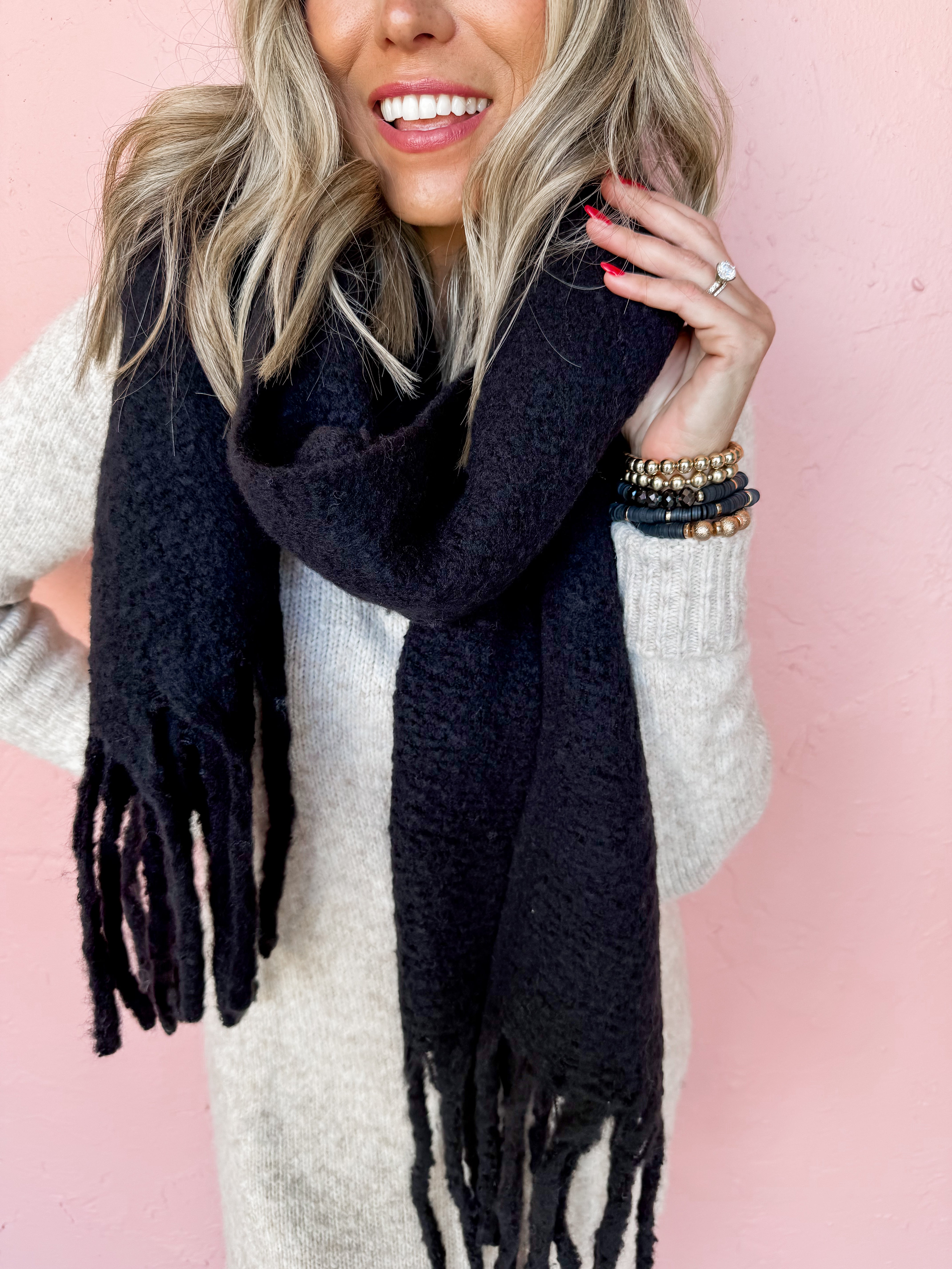 Chilly Vibes Tassel Scarf-Black