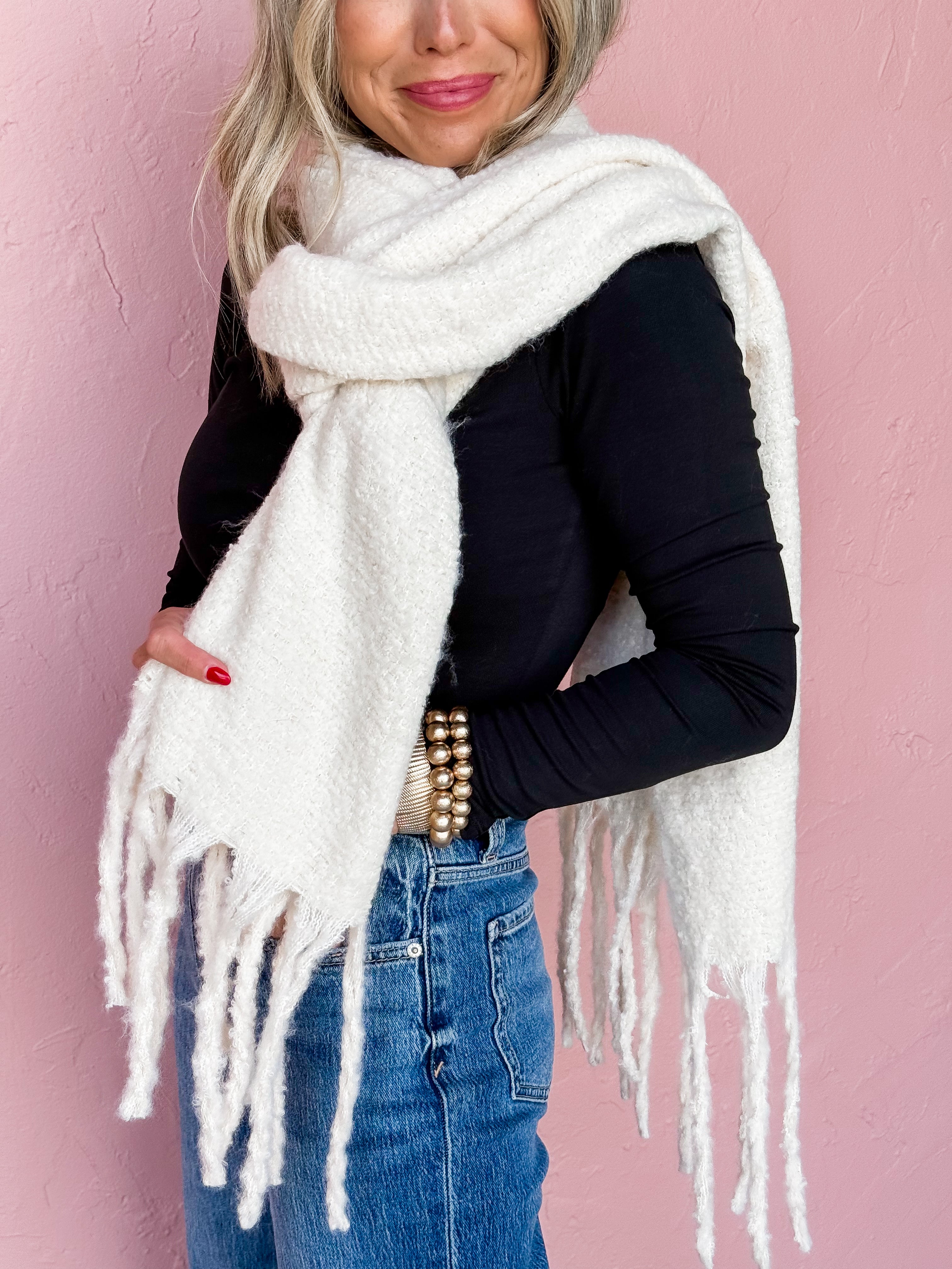 Chilly Vibes Tassel Scarf-Ivory