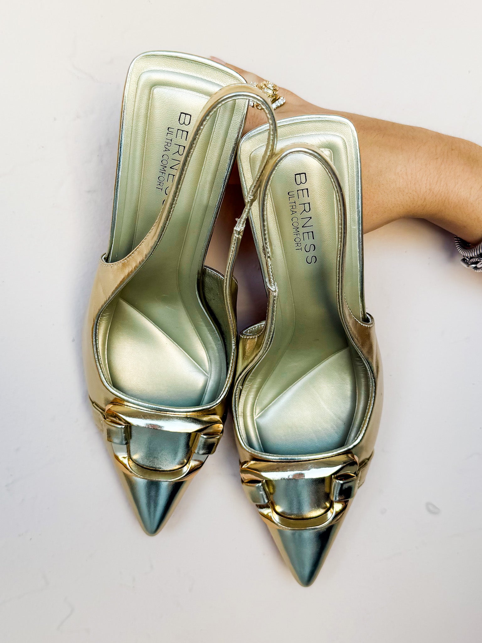 Cindy Pointed Toe Slingback Heels-Gold