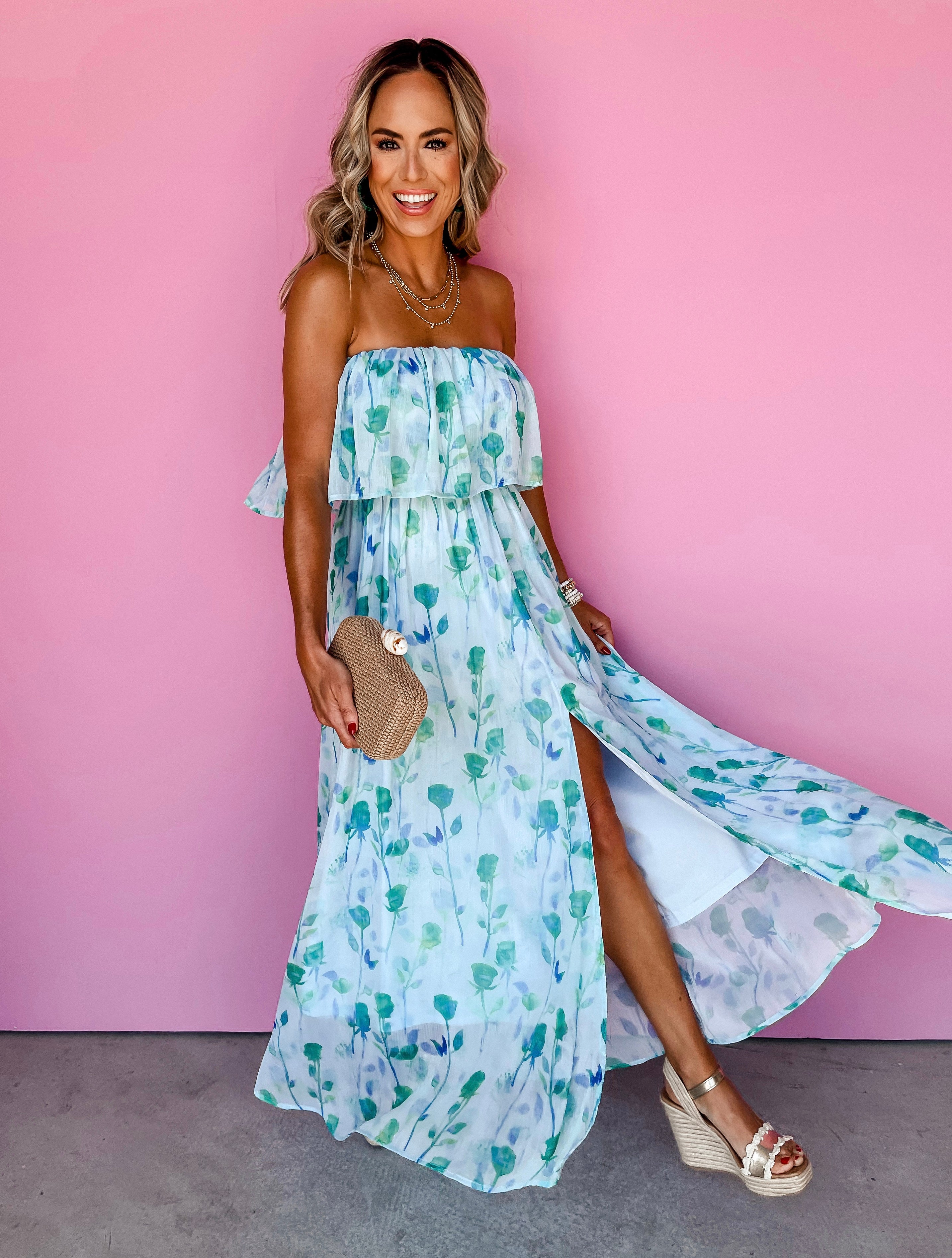 Clear Love Floral Strapless Maxi Dress