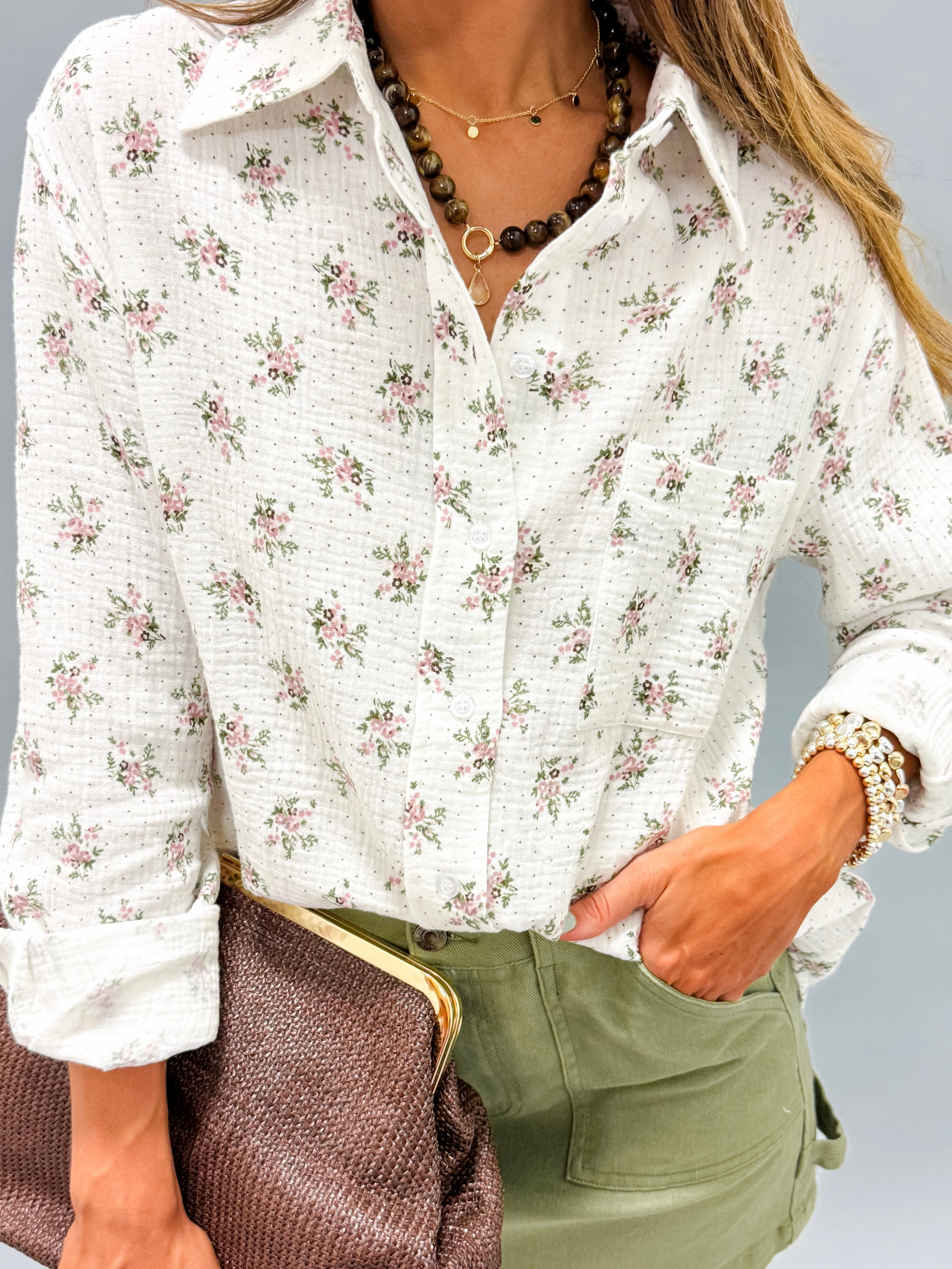 Cleo Gauze Button Down Floral Shirt