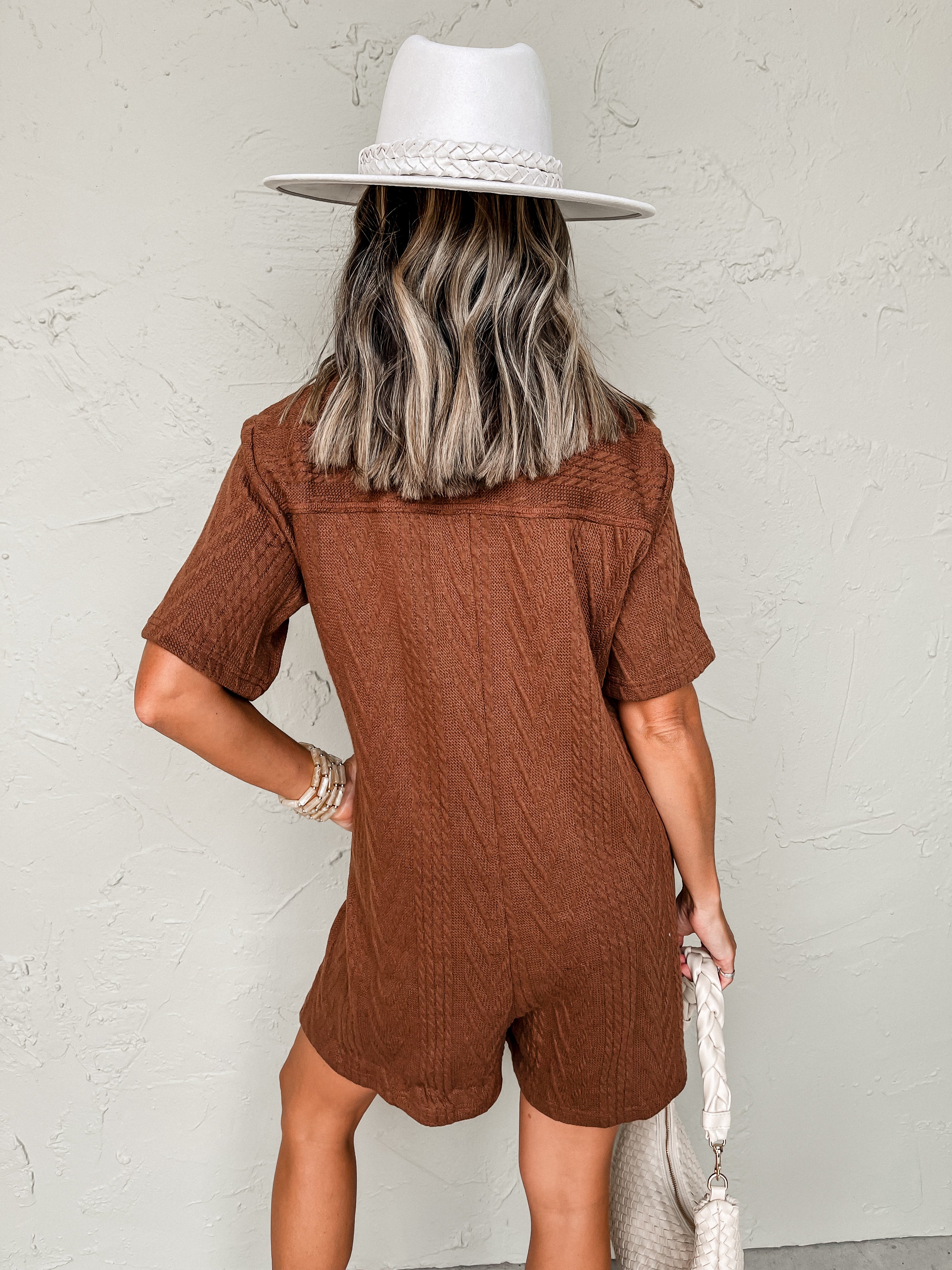 Coffee Break Textured Knit Romper