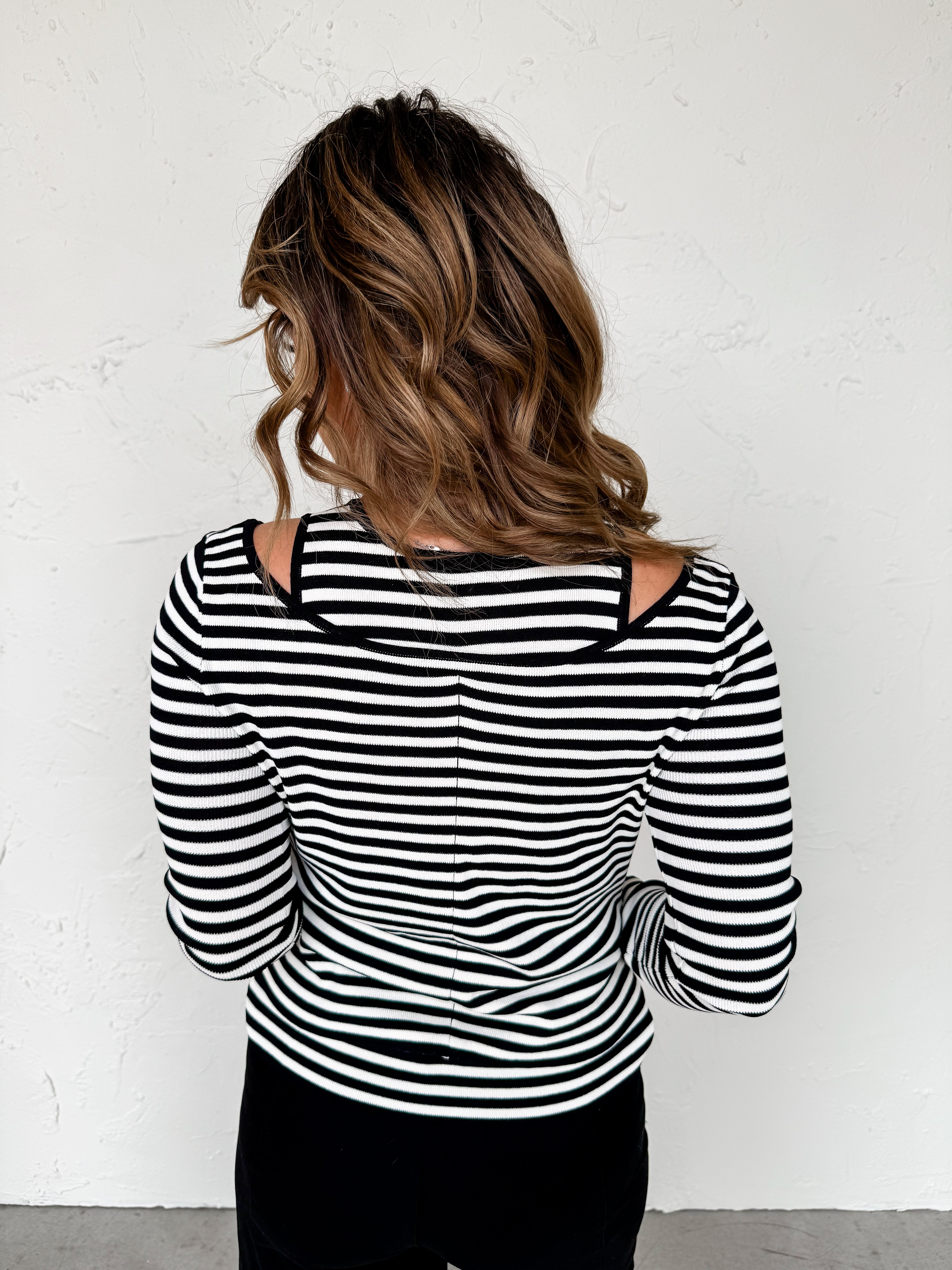 Cold Shoulder Striped Double Layer Top