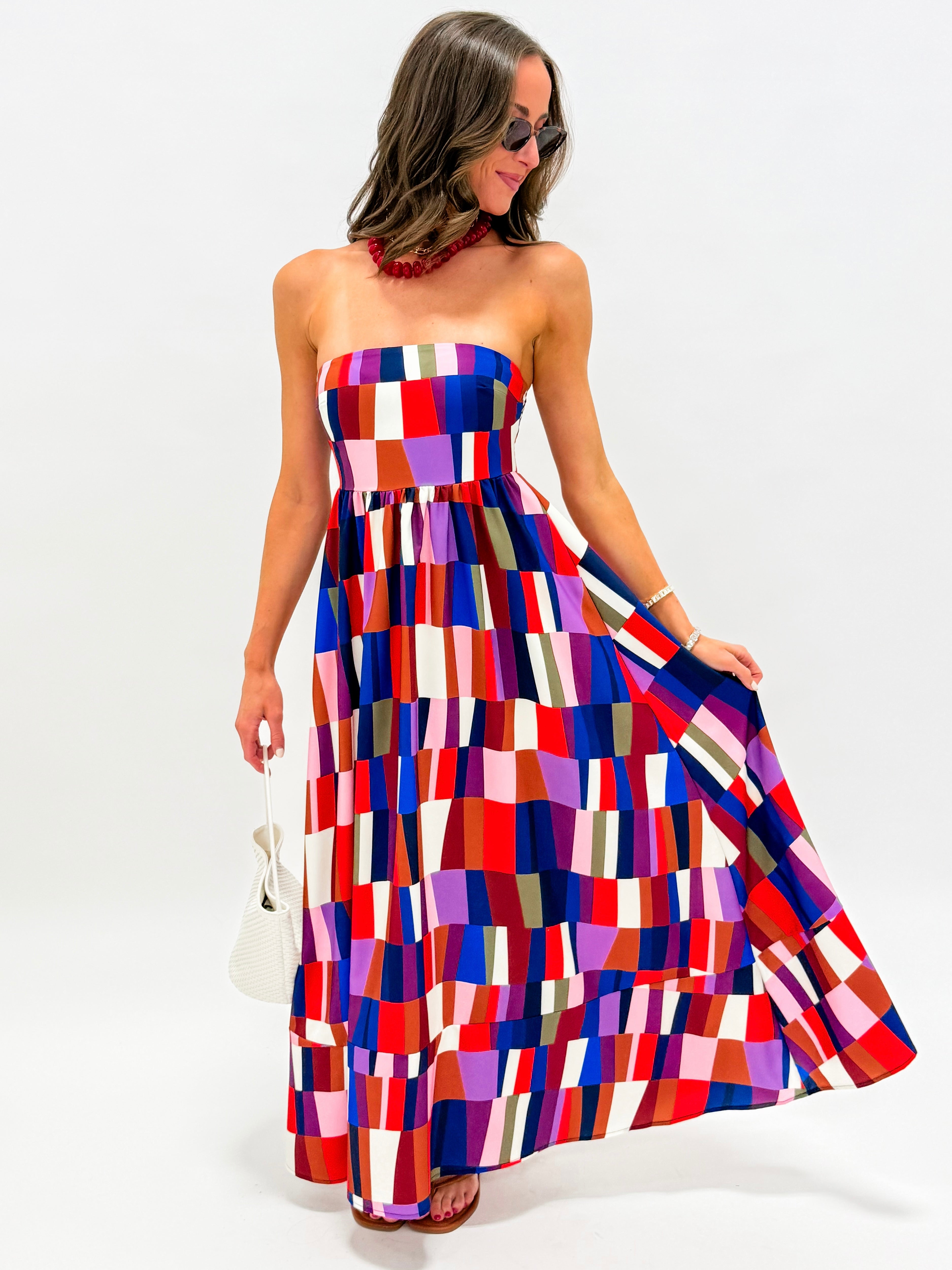 Colette Printed Strapless Midi Dress