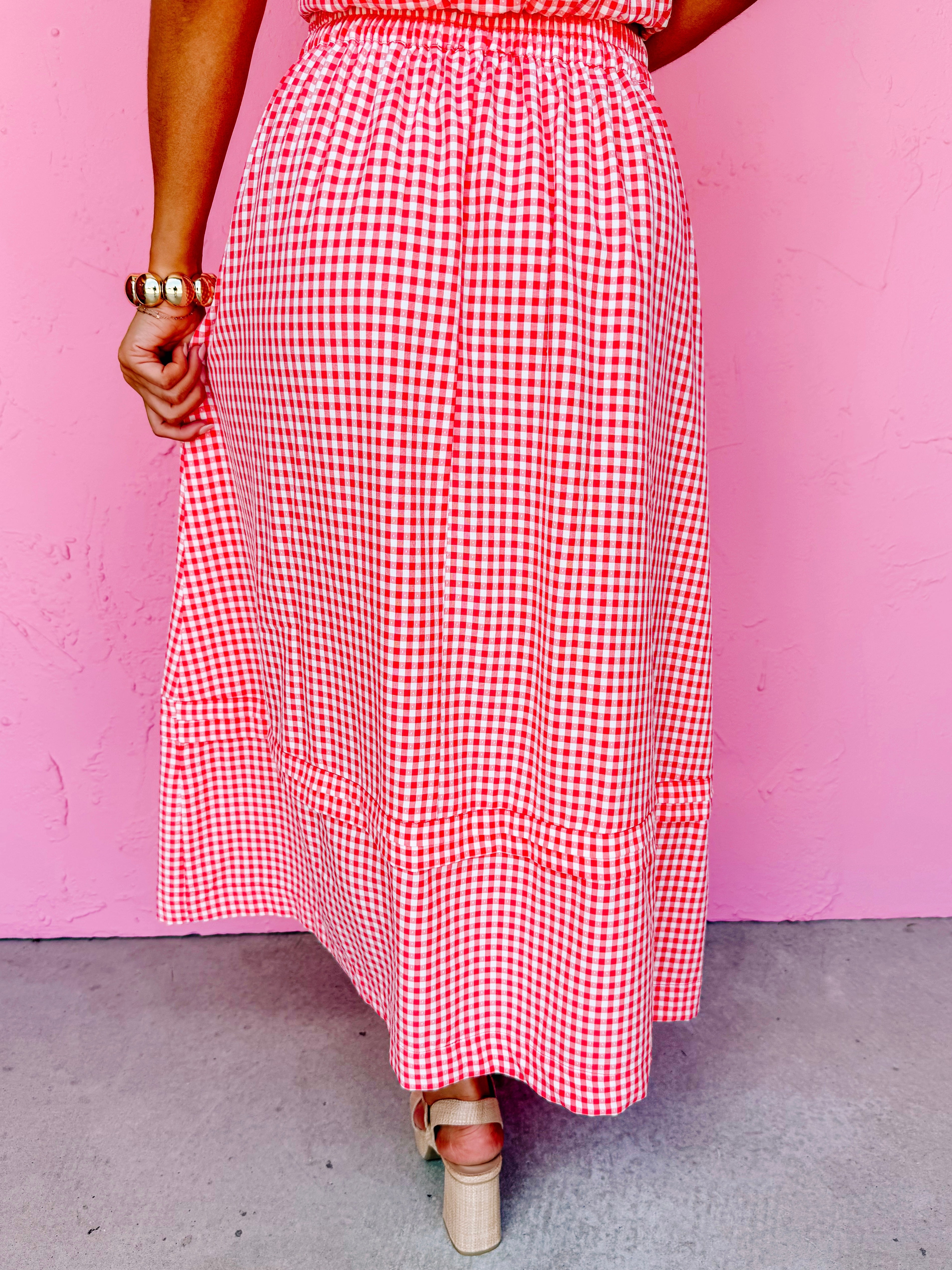 Collie Gingham Midi Skirt-Red Collie Gingham Midi Skirt-Red