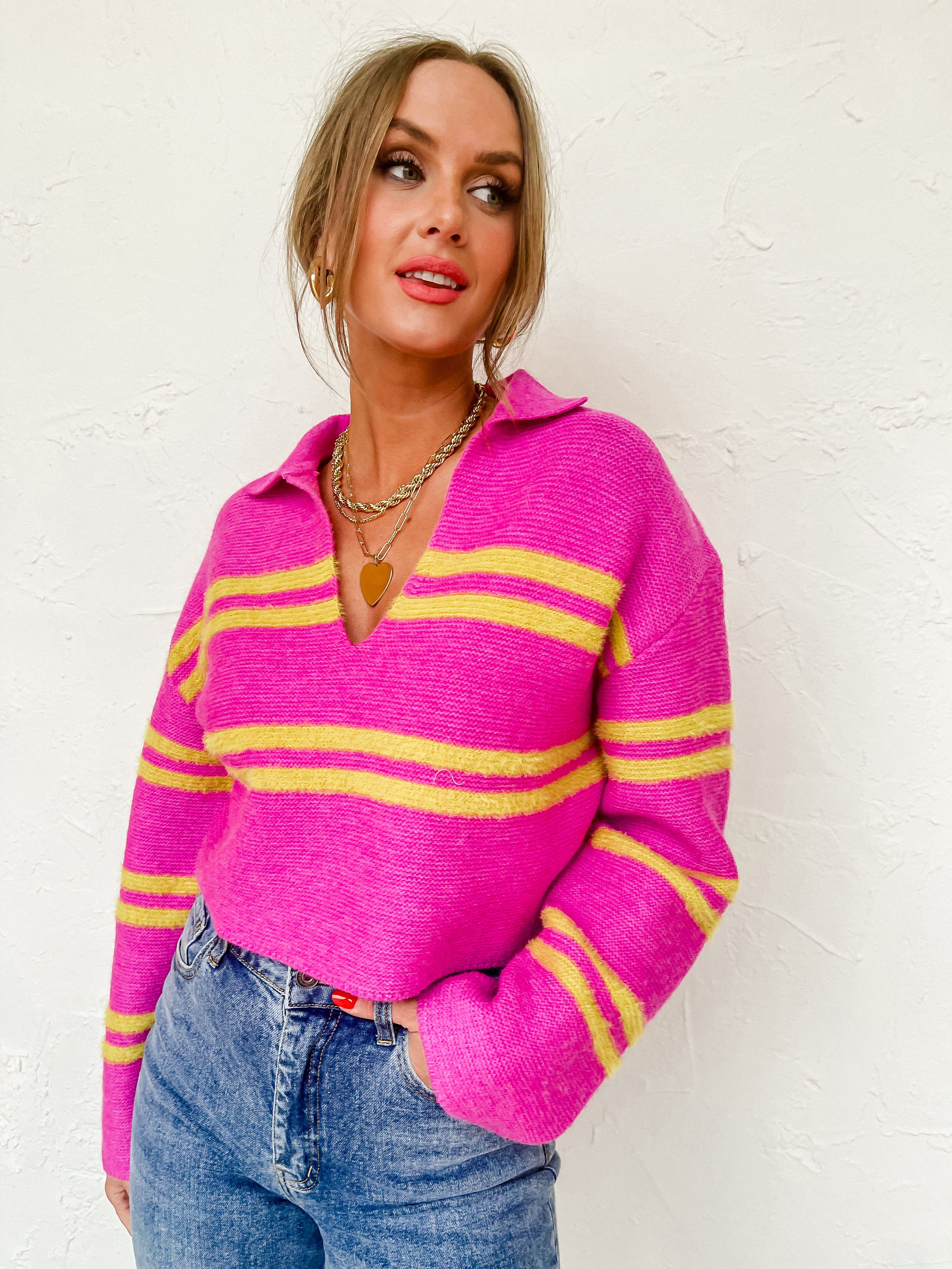 Coming Together Striped V Neck Sweater