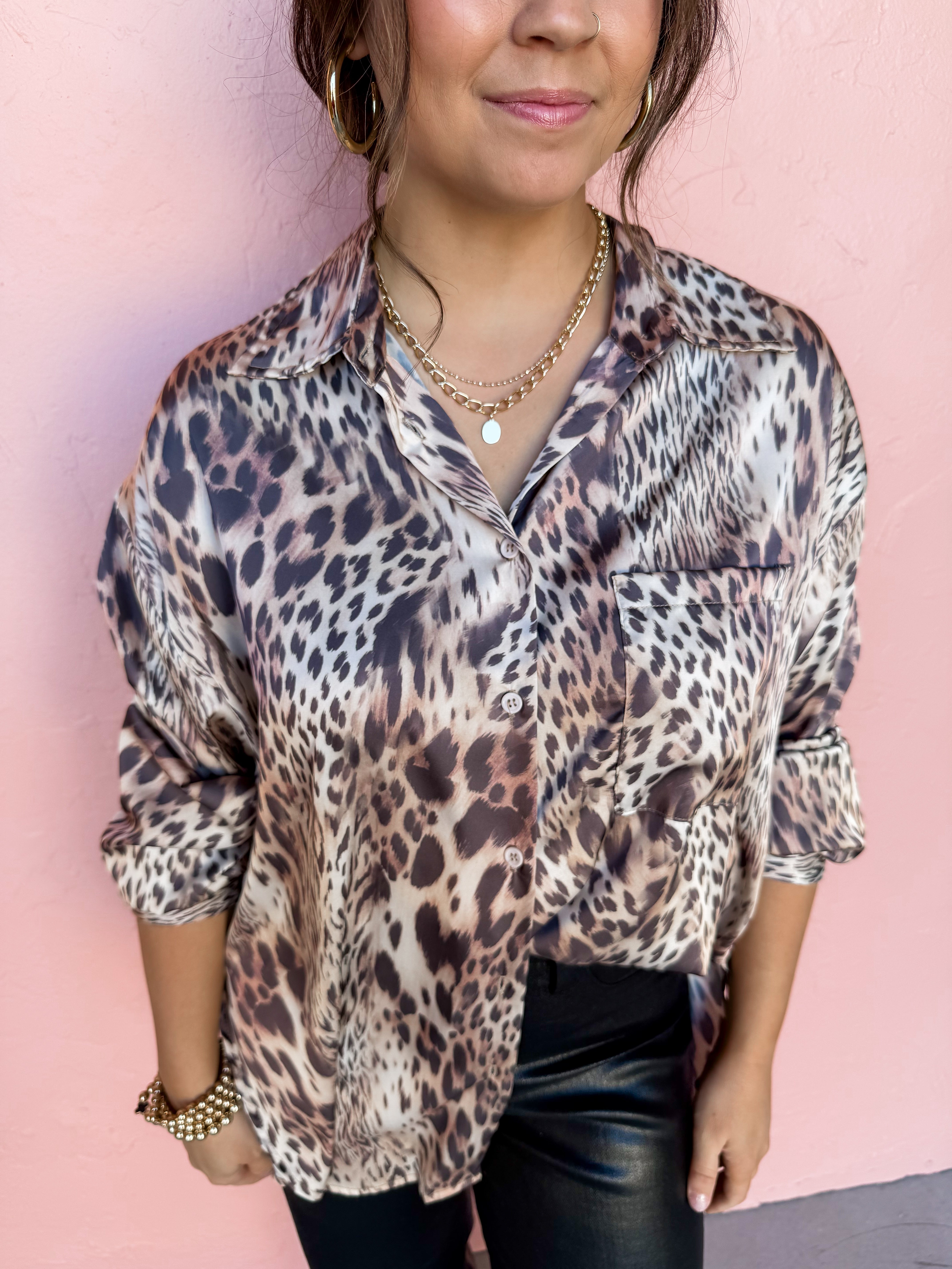 Confirmed Vibe Leopard Button Front Top