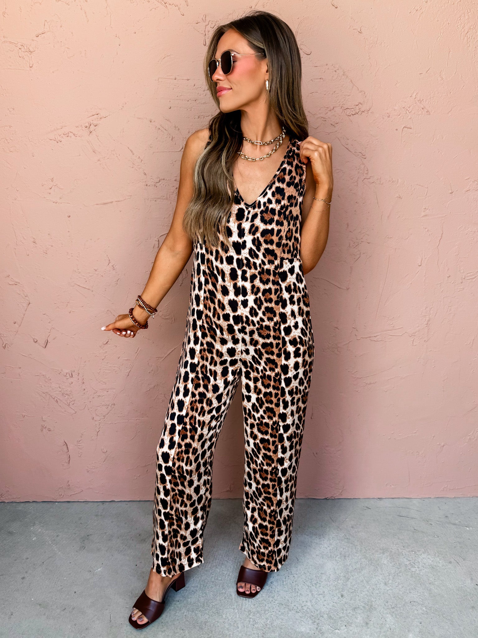 Contemporary Vision Leopard Sleeveless Jumpsuit