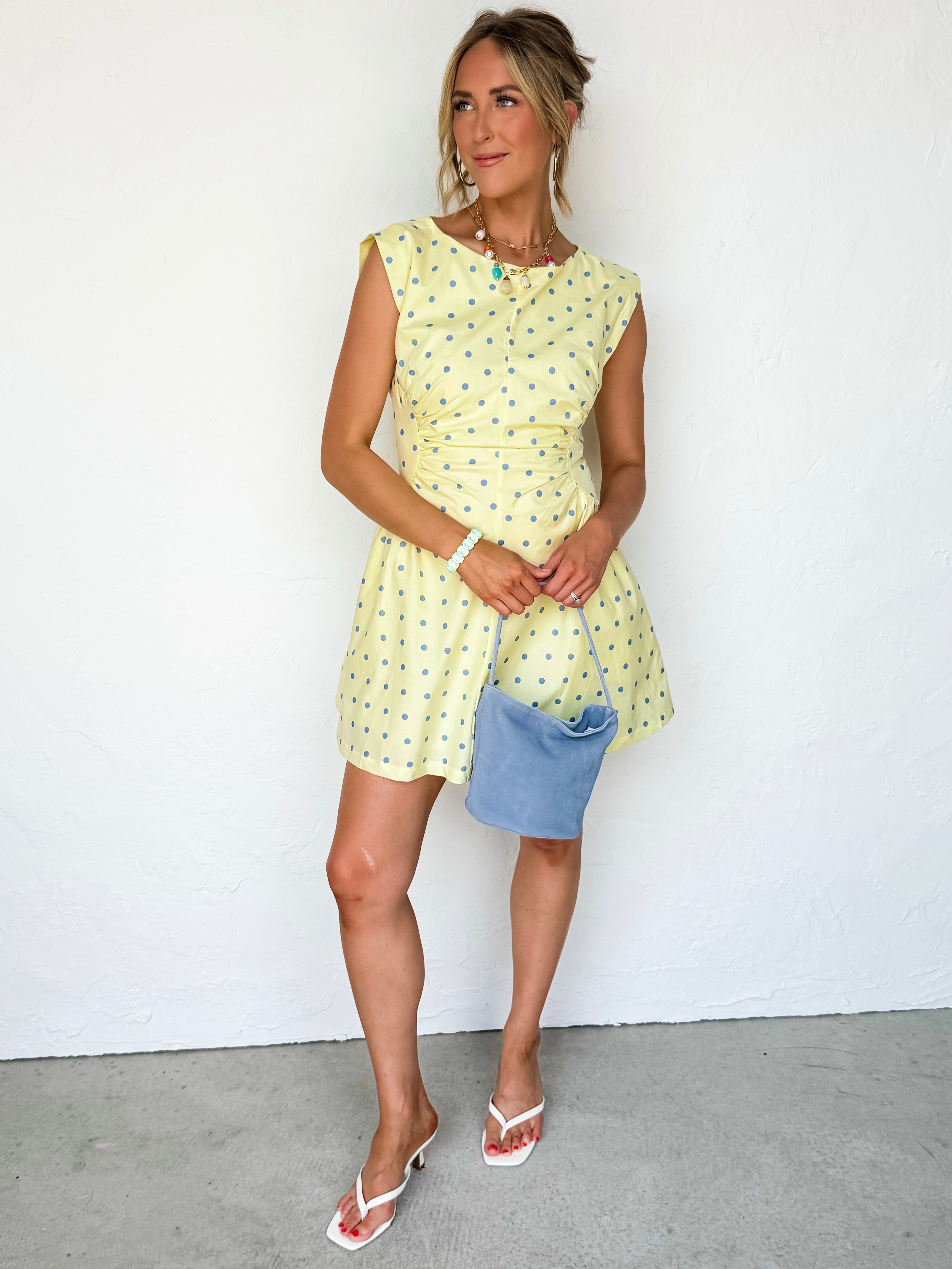 Cosette Polka Dot Summer Mini Dress-Yellow/Blue